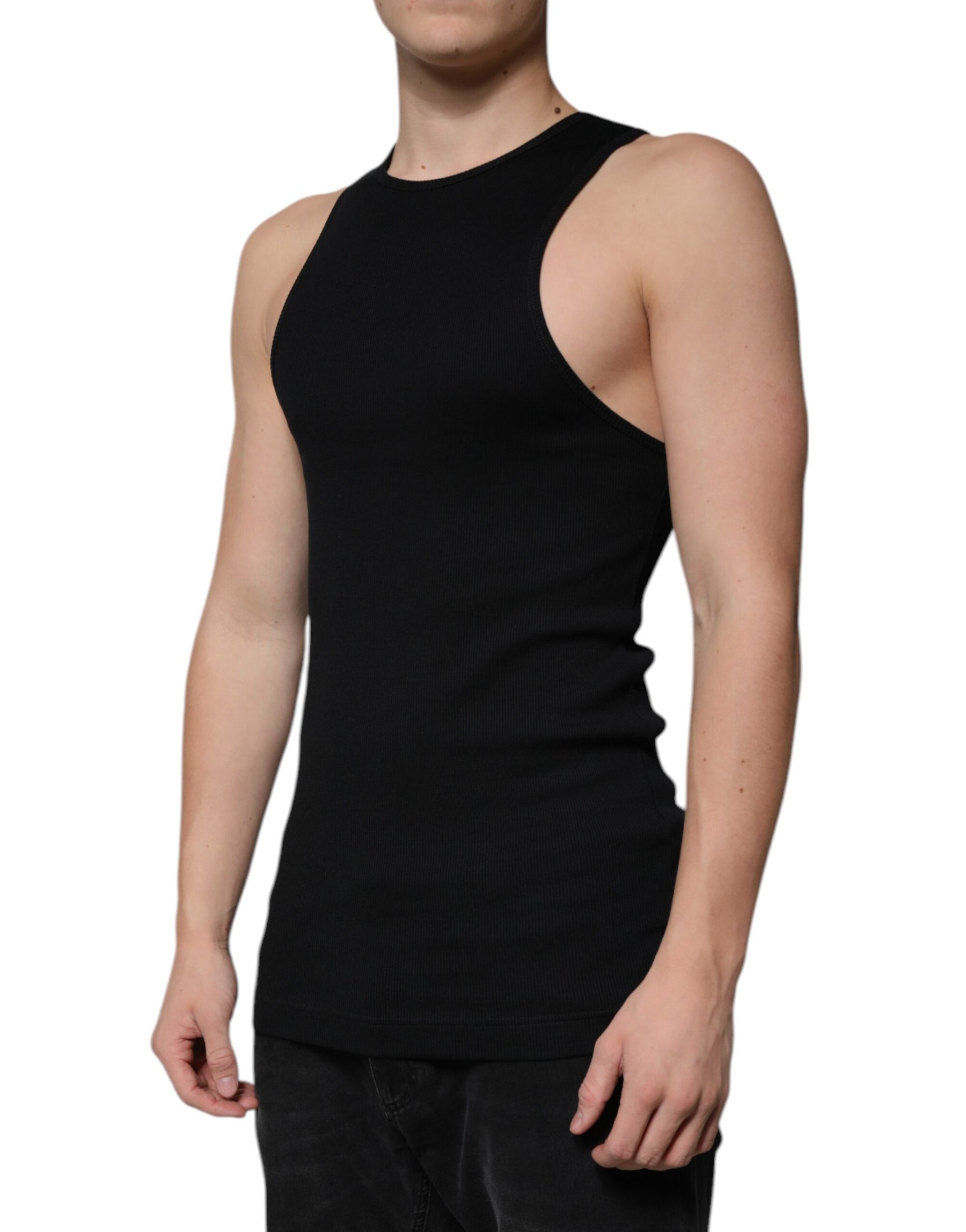 Dolce & Gabbana Black Cotton Sleeveless Round Neck Tank T-shirt | Regal Royce