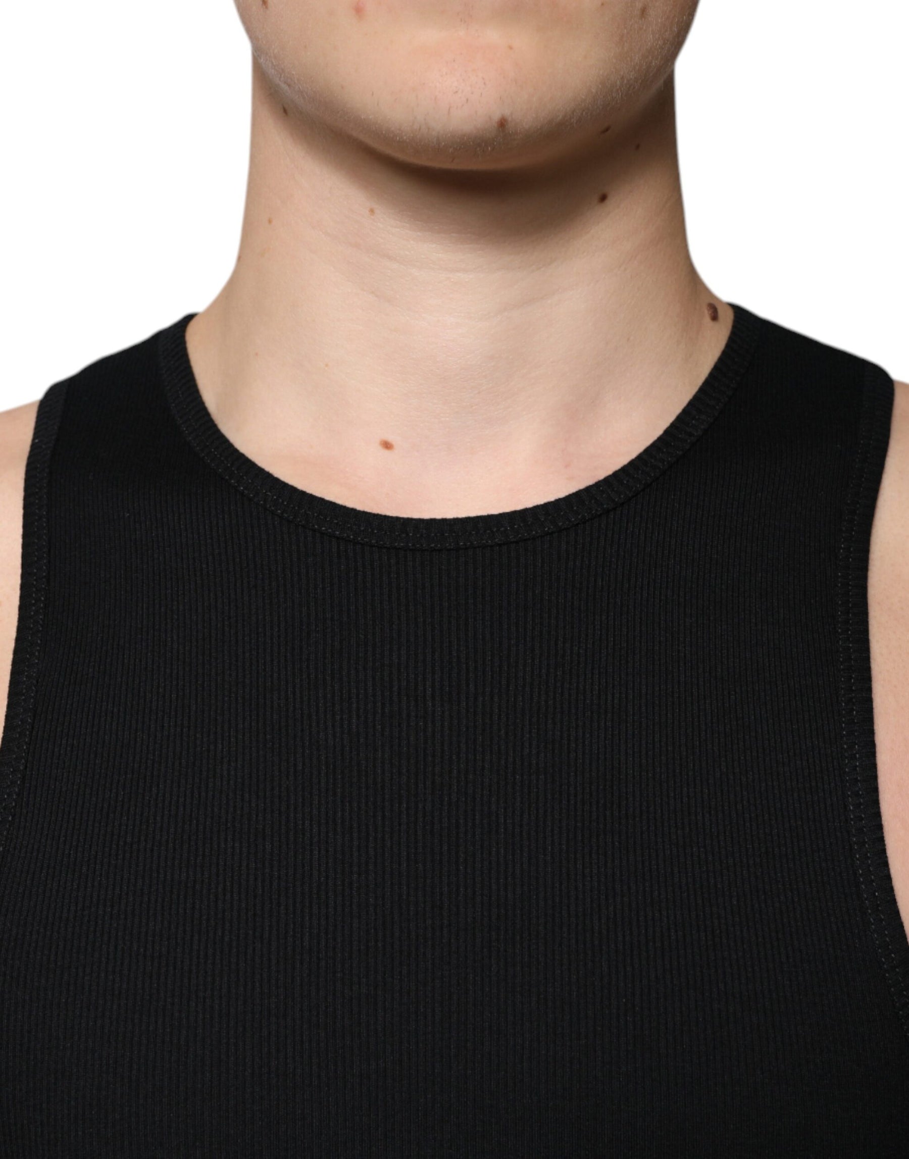 Dolce & Gabbana Black Cotton Sleeveless Round Neck Tank T-shirt | Regal Royce