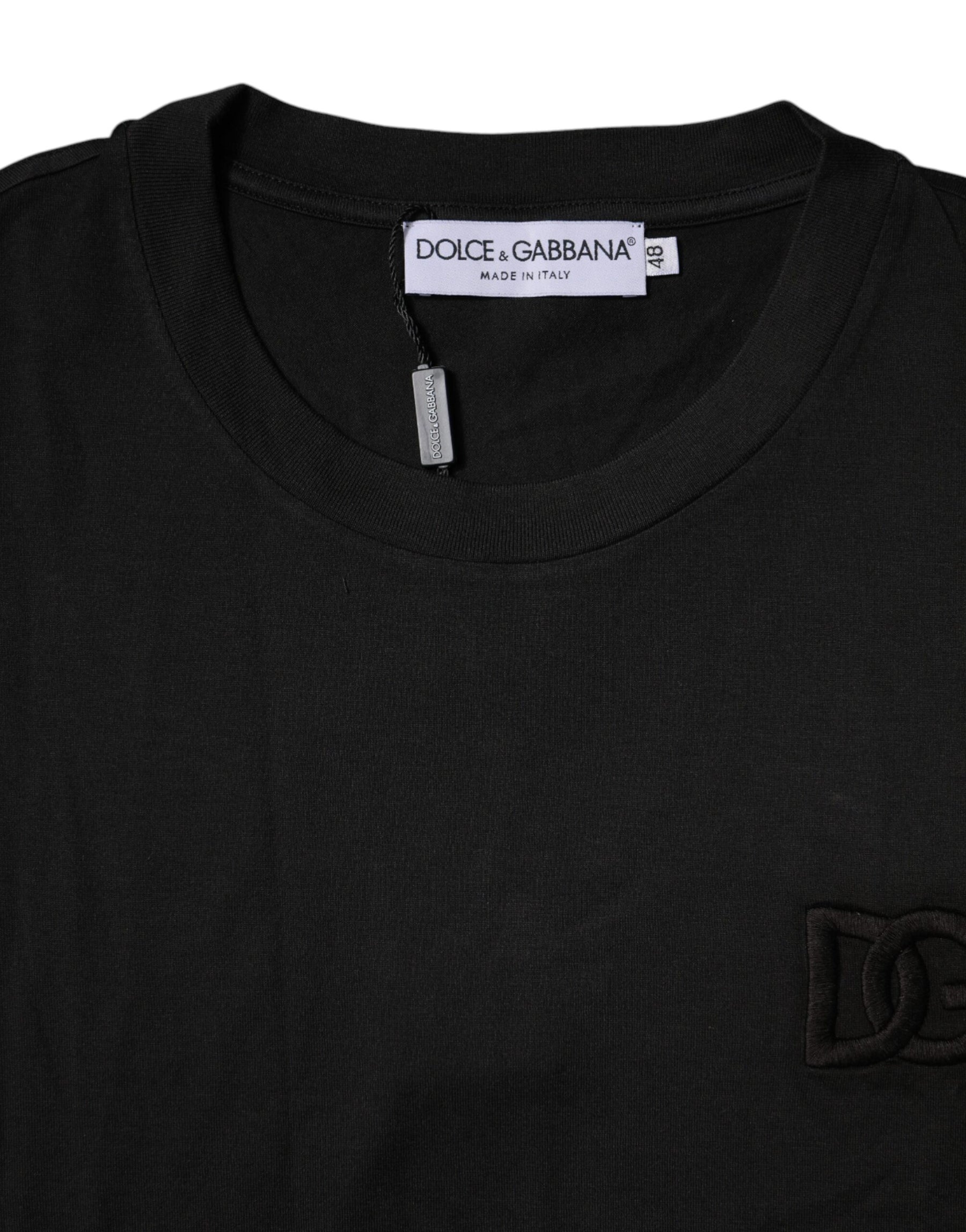 Dolce & Gabbana Black Cotton Crew Neck Short Sleeves T-shirt | Regal Royce