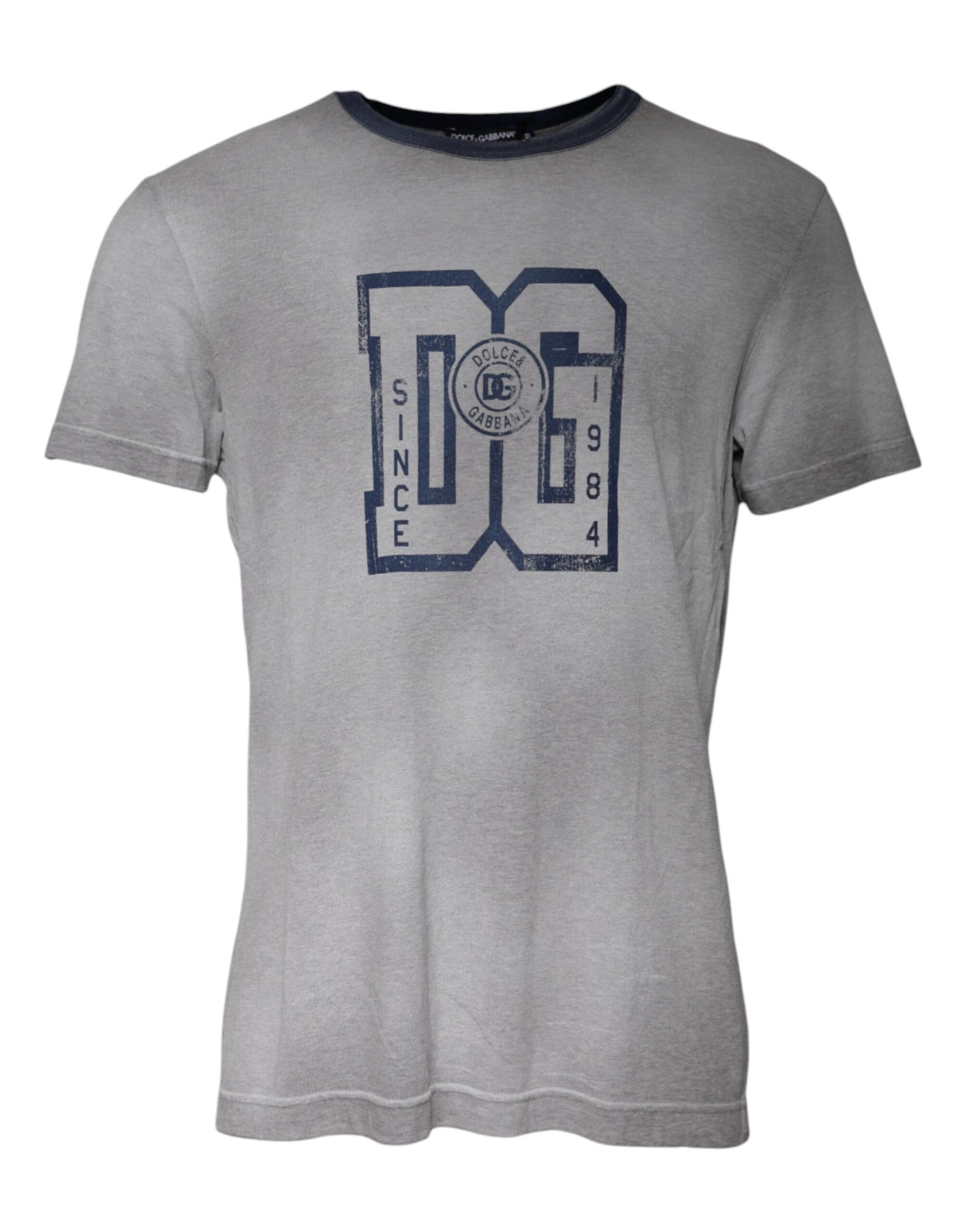 Dolce & Gabbana Gray Logo Print Cotton Crew Neck T-shirt | Regal Royce