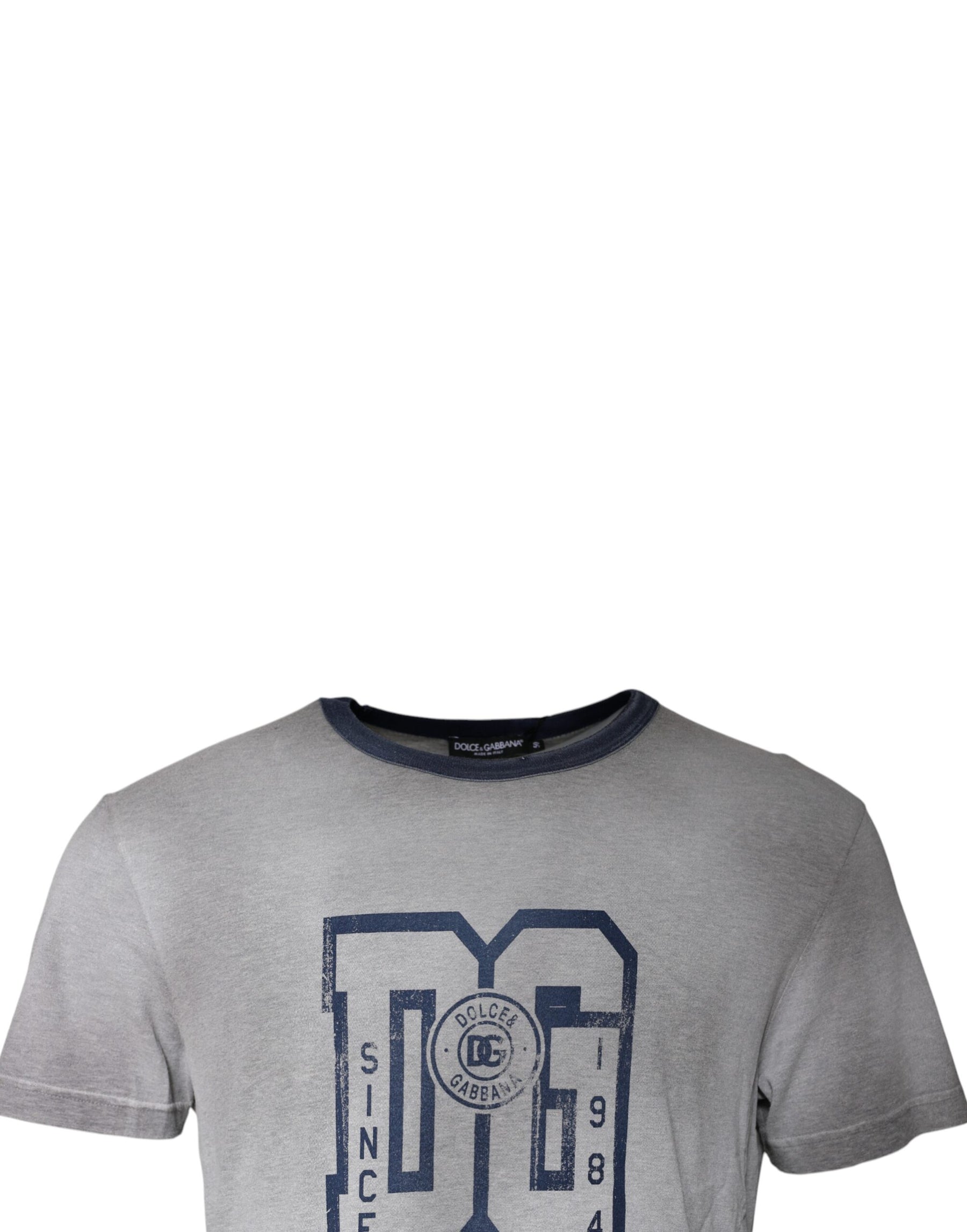 Dolce & Gabbana Gray Logo Print Cotton Crew Neck T-shirt | Regal Royce