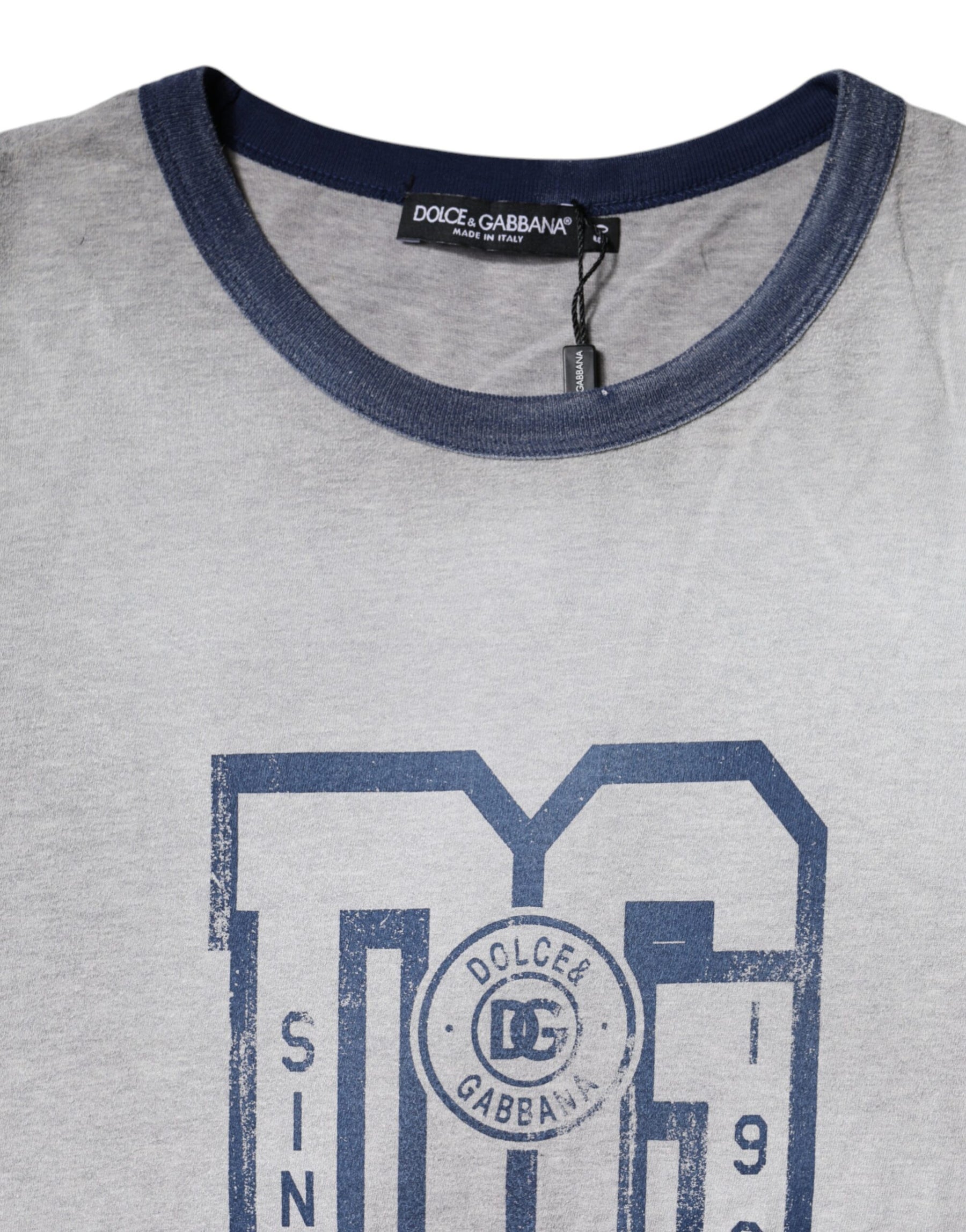 Dolce & Gabbana Gray Logo Print Cotton Crew Neck T-shirt | Regal Royce