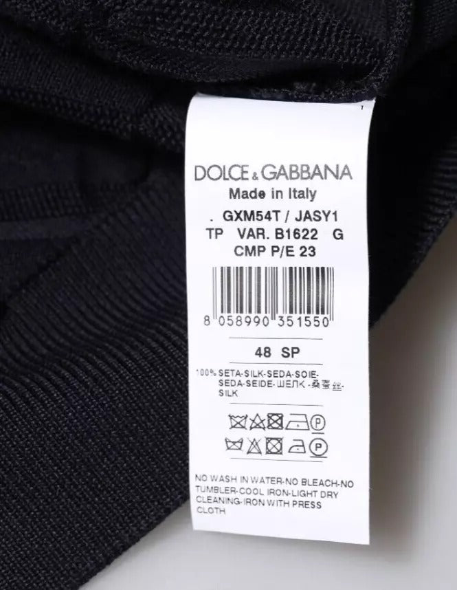 Dolce & Gabbana Black Silk Crew Neck Men Cardigan Sweater | Regal Royce