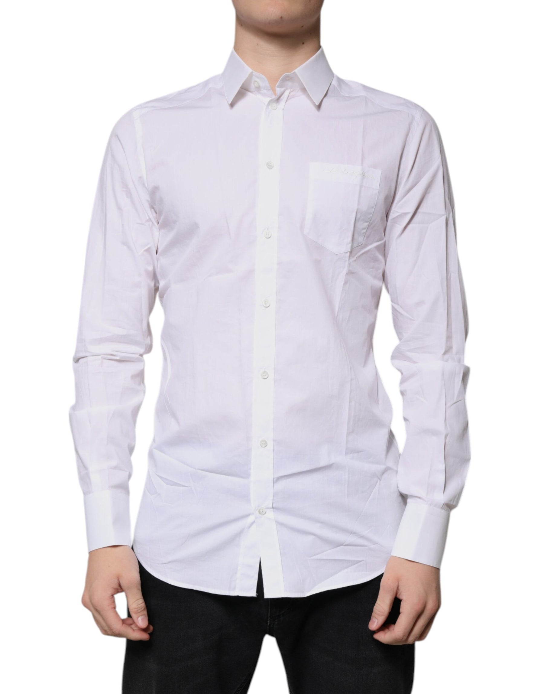 Dolce & Gabbana White Cotton Long Sleeves GOLD Dress Shirt | Regal Royce