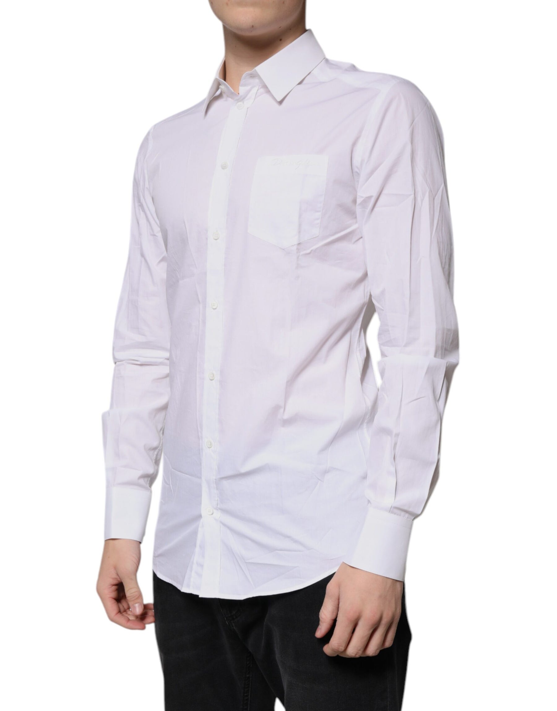 Dolce & Gabbana White Cotton Long Sleeves GOLD Dress Shirt | Regal Royce