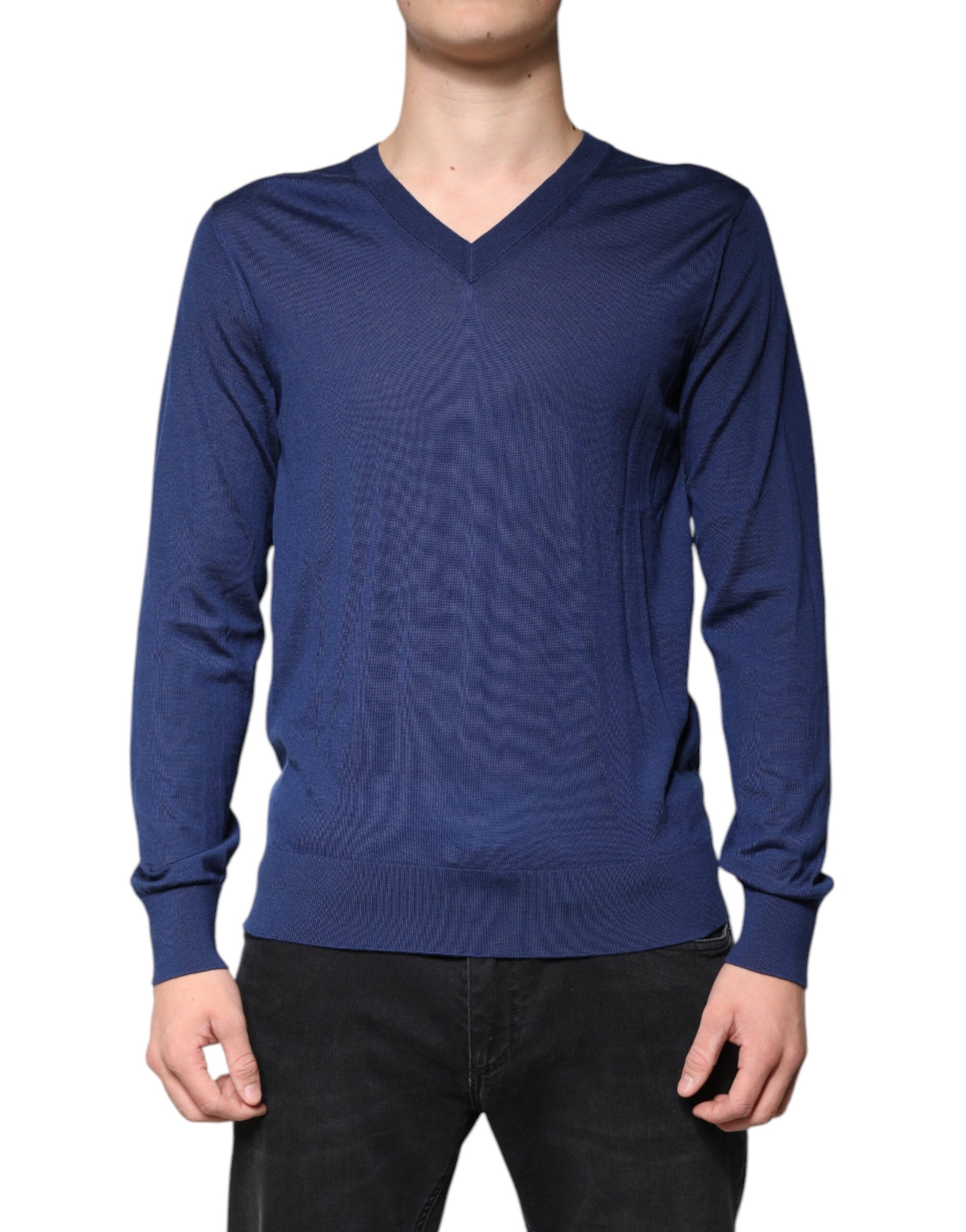 Dolce & Gabbana Navy Blue Cashmere V-neck Pullover Sweater | Regal Royce