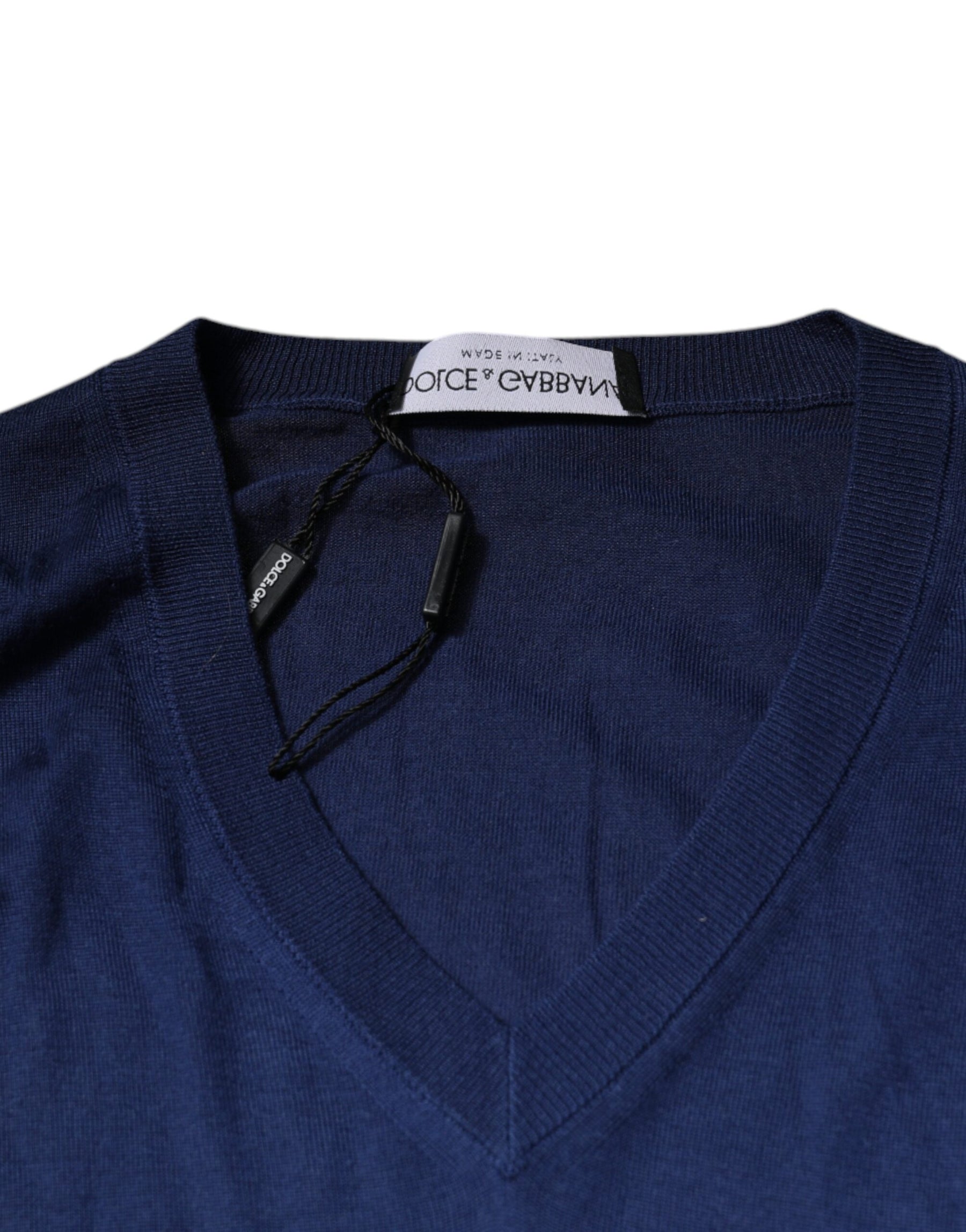 Dolce & Gabbana Navy Blue Cashmere V-neck Pullover Sweater | Regal Royce