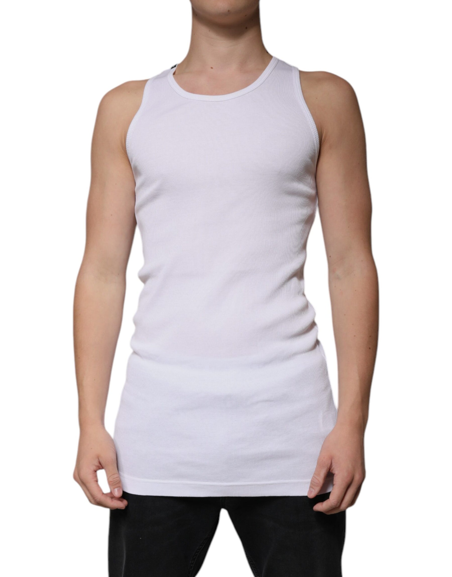 Dolce & Gabbana White Cotton Sleeveless Round Neck Tank T-shirt | Regal Royce