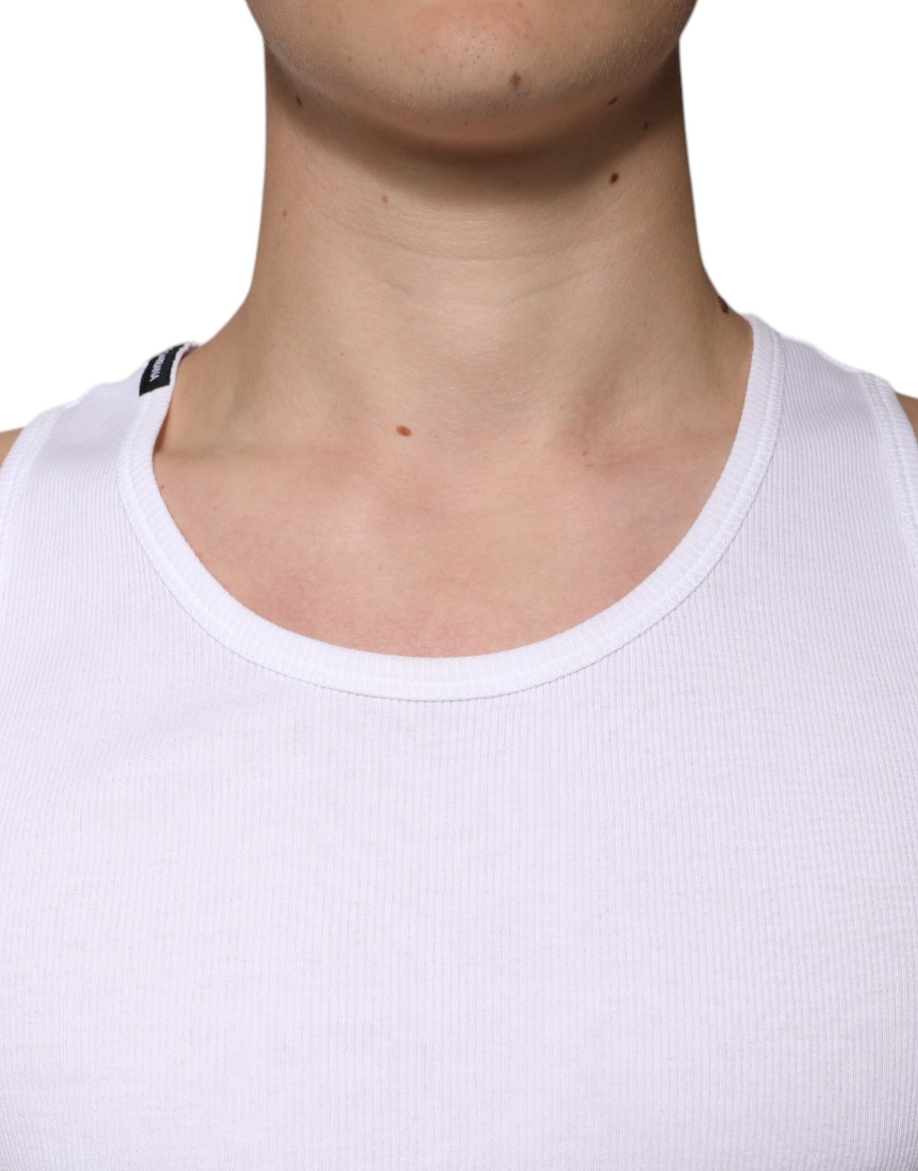 Dolce & Gabbana White Cotton Sleeveless Round Neck Tank T-shirt | Regal Royce