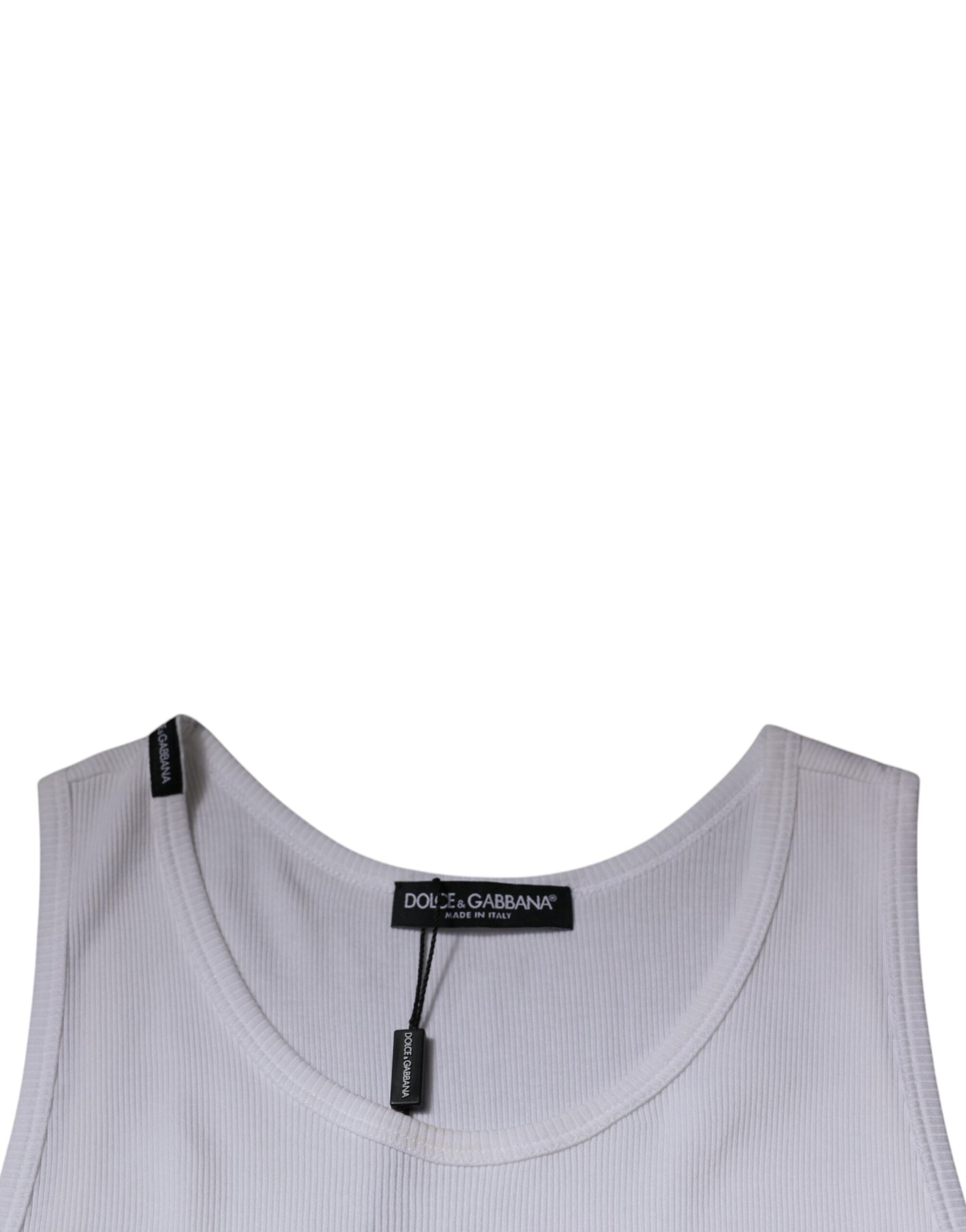 Dolce & Gabbana White Cotton Sleeveless Round Neck Tank T-shirt | Regal Royce