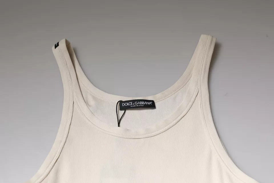 Dolce & Gabbana Off White Cotton Sleeveless Round Neck Tank T-shirt | Regal Royce