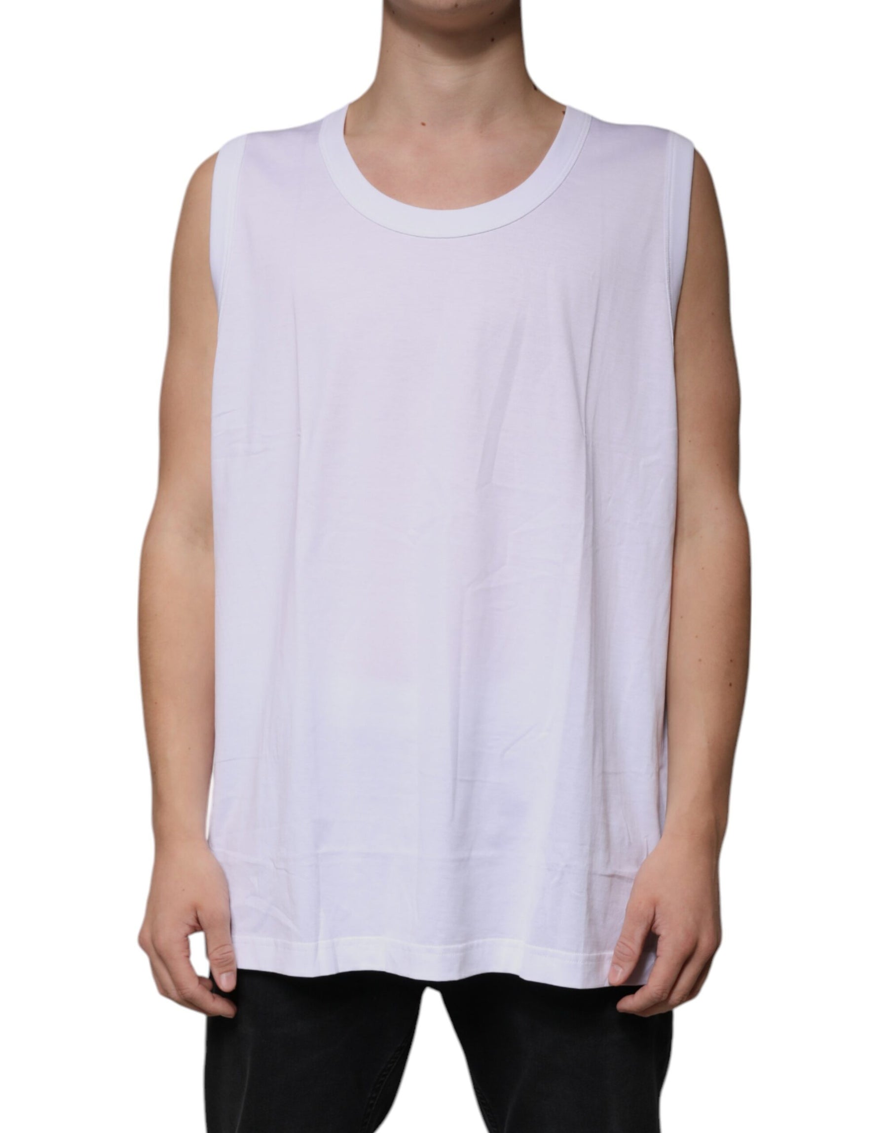 Dolce & Gabbana White Cotton Sleeveless Round Neck Tank T-shirt | Regal Royce