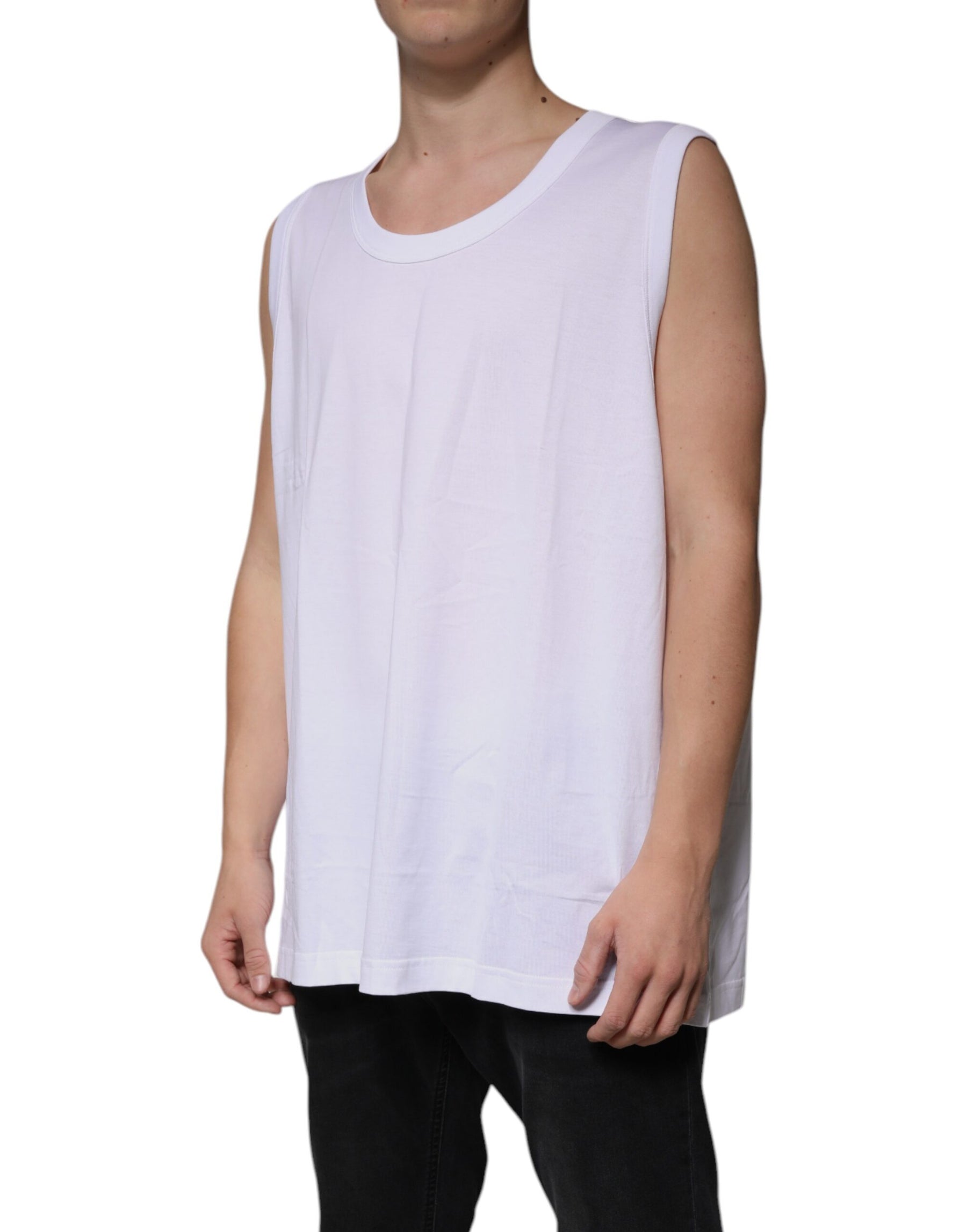 Dolce & Gabbana White Cotton Sleeveless Round Neck Tank T-shirt | Regal Royce