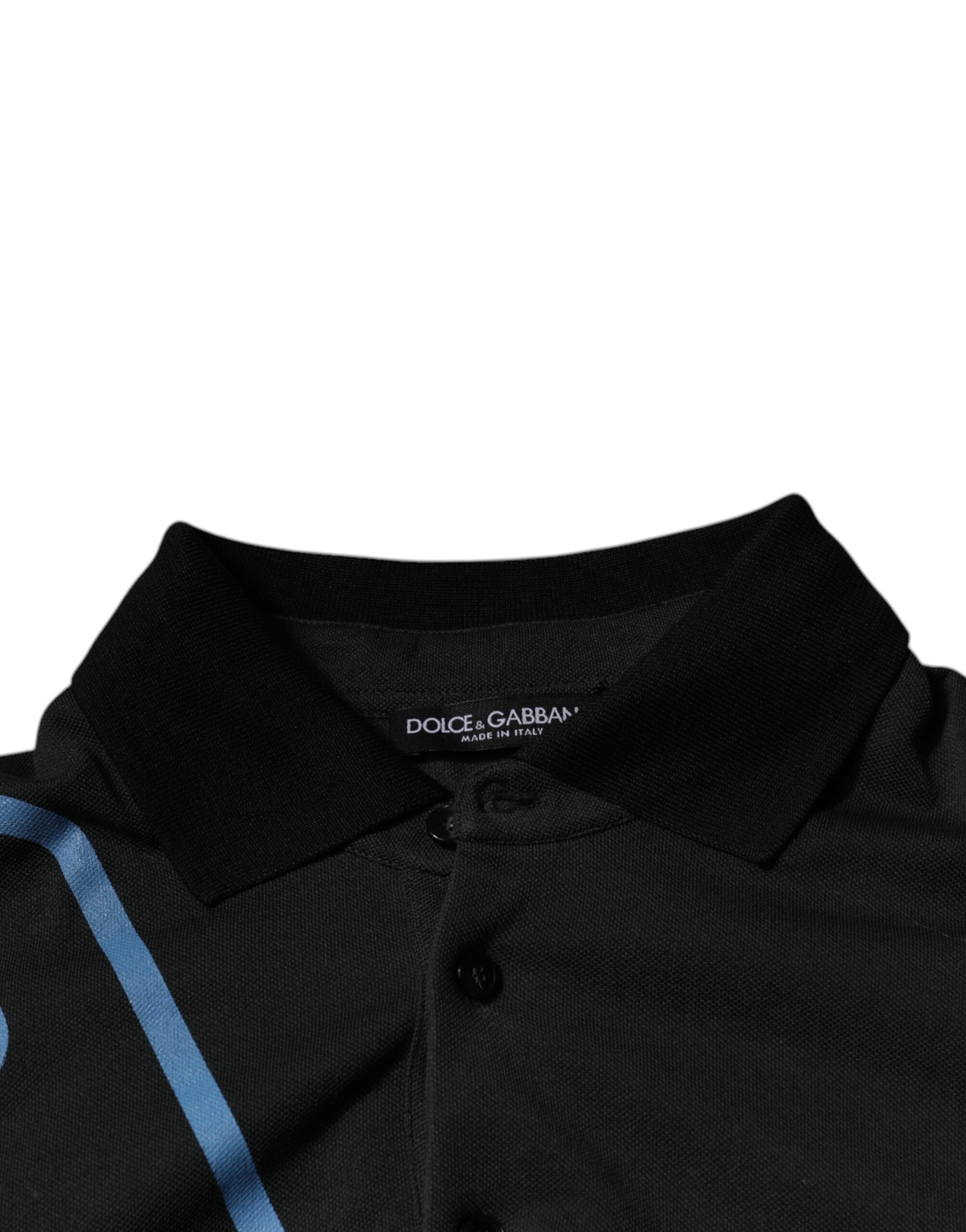 Dolce & Gabbana Black Logo Print Collared Cotton Polo T-shirt | Regal Royce
