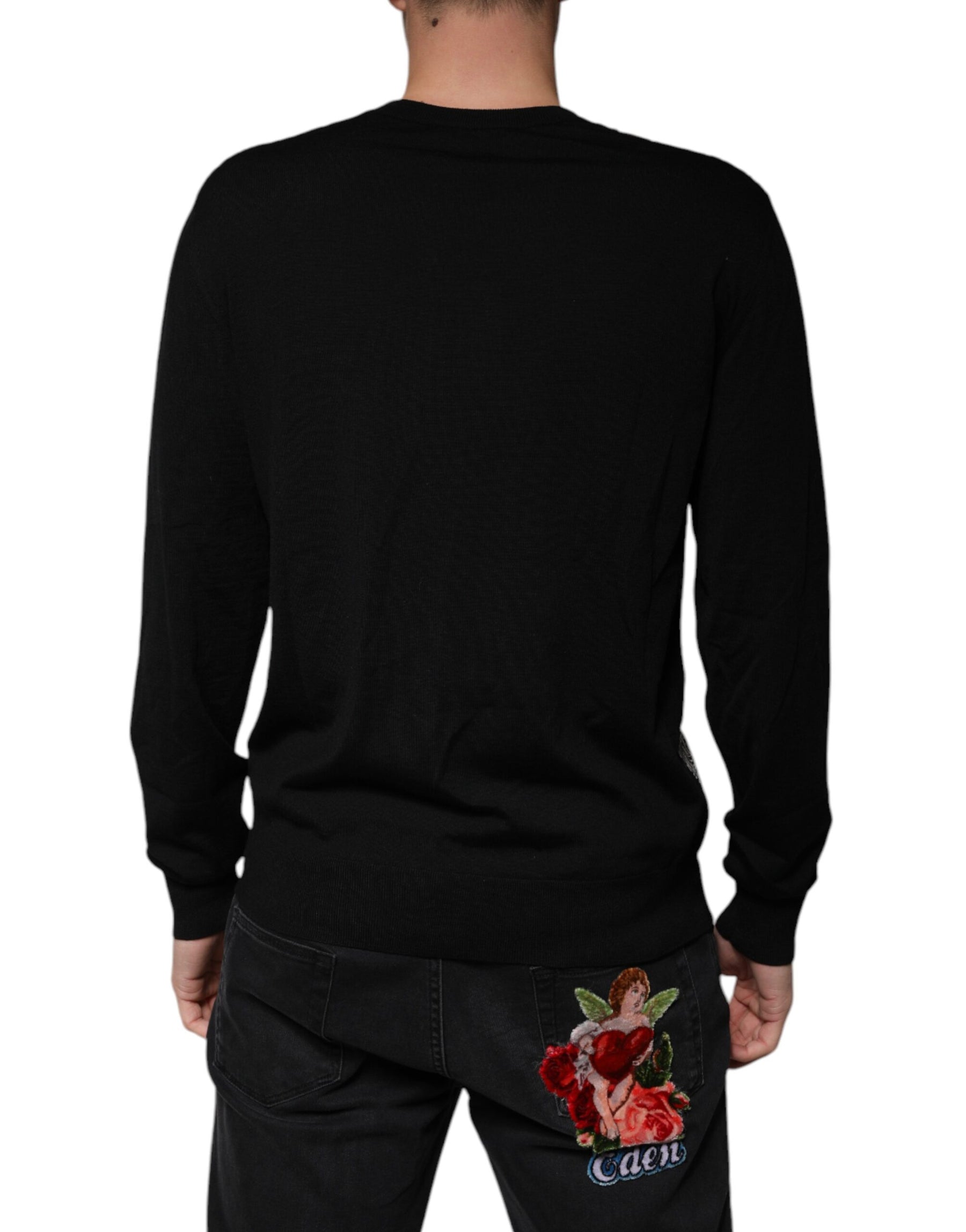Dolce & Gabbana Black Logo Wool V-neck Pullover Sweater | Regal Royce
