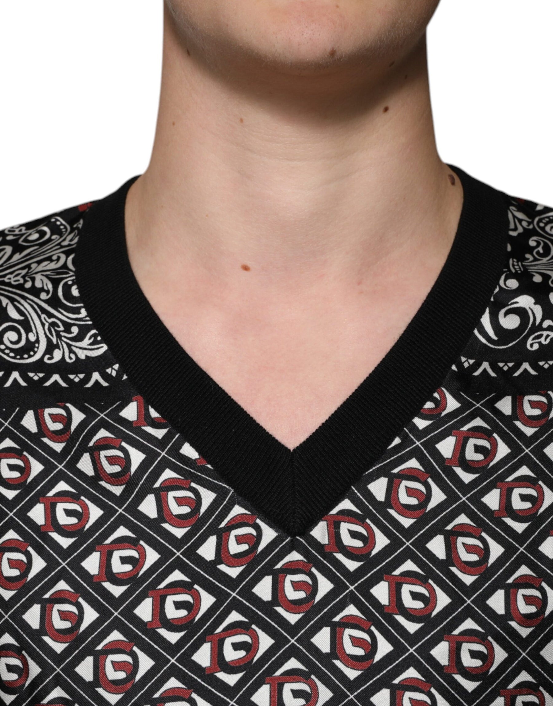 Dolce & Gabbana Black Logo Wool V-neck Pullover Sweater | Regal Royce