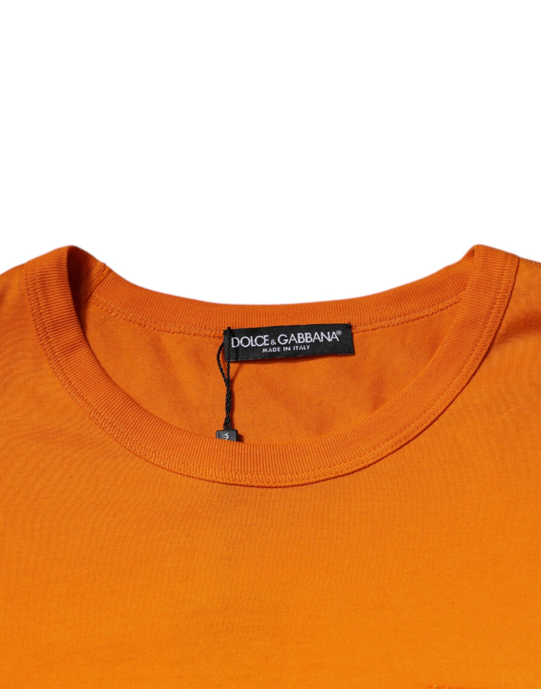 Dolce & Gabbana Orange Logo Cotton Crew Neck T-shirt | Regal Royce