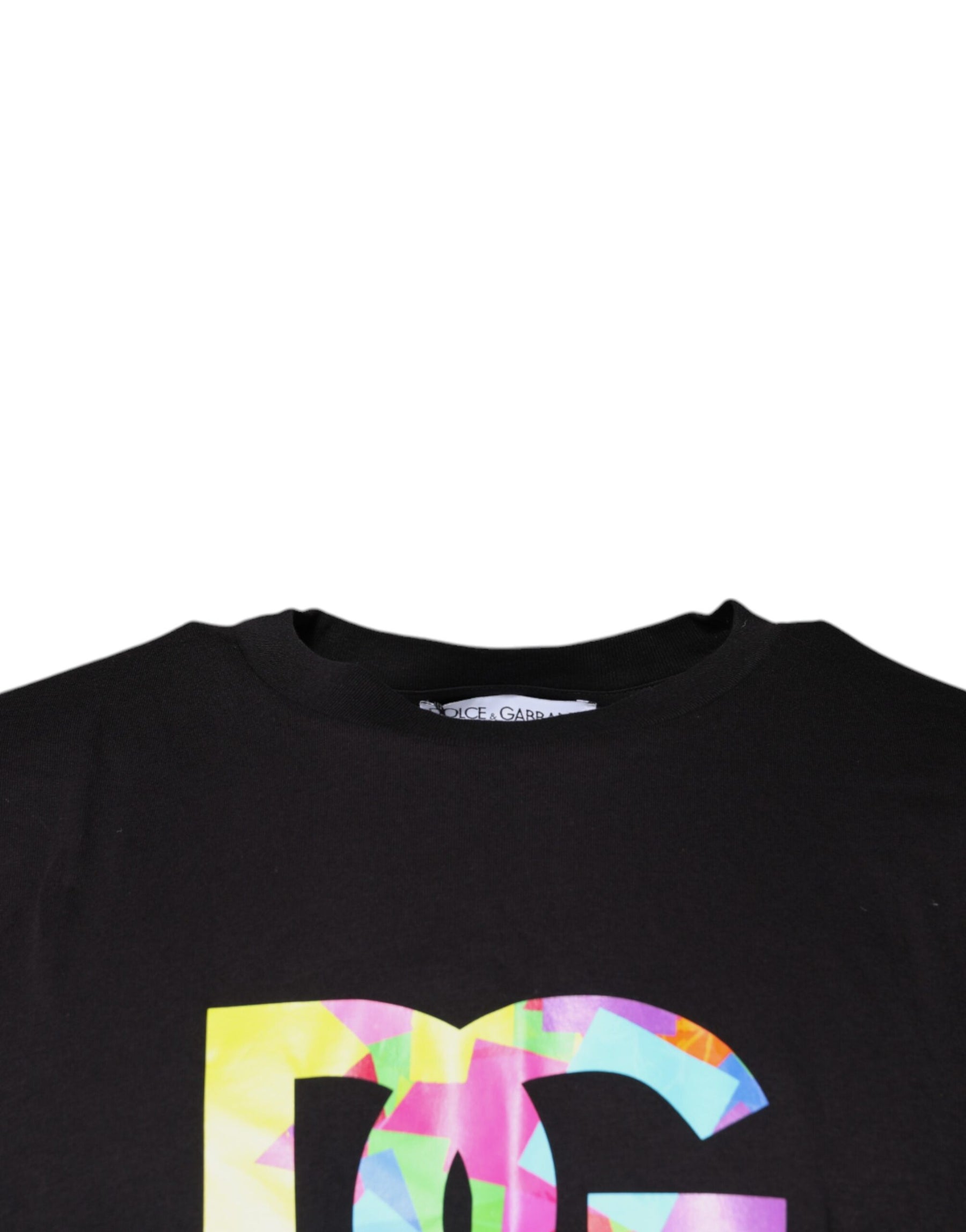 Dolce & Gabbana Black Logo Print Cotton Crew Neck T-shirt | Regal Royce
