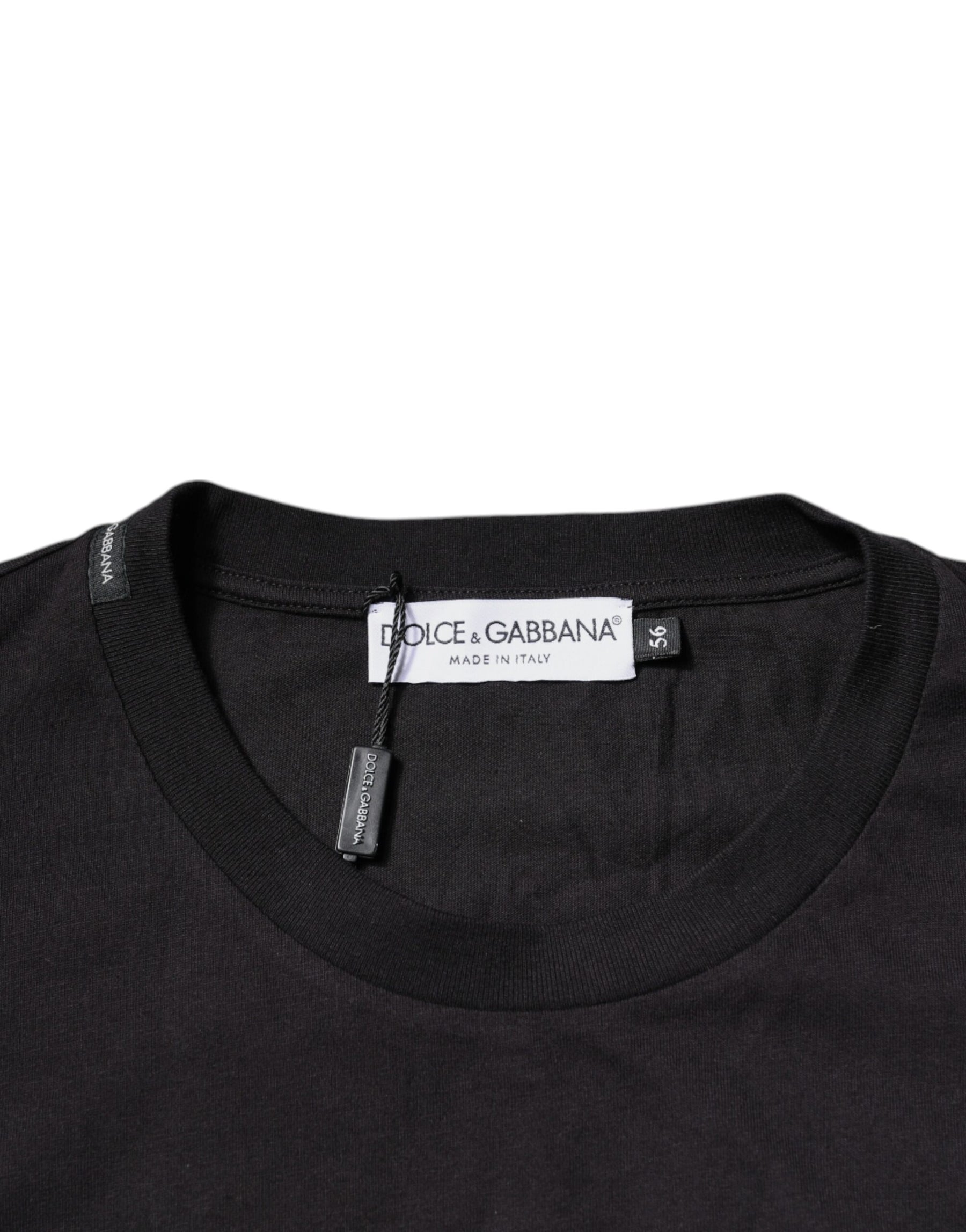 Dolce & Gabbana Black Logo Print Cotton Crew Neck T-shirt | Regal Royce