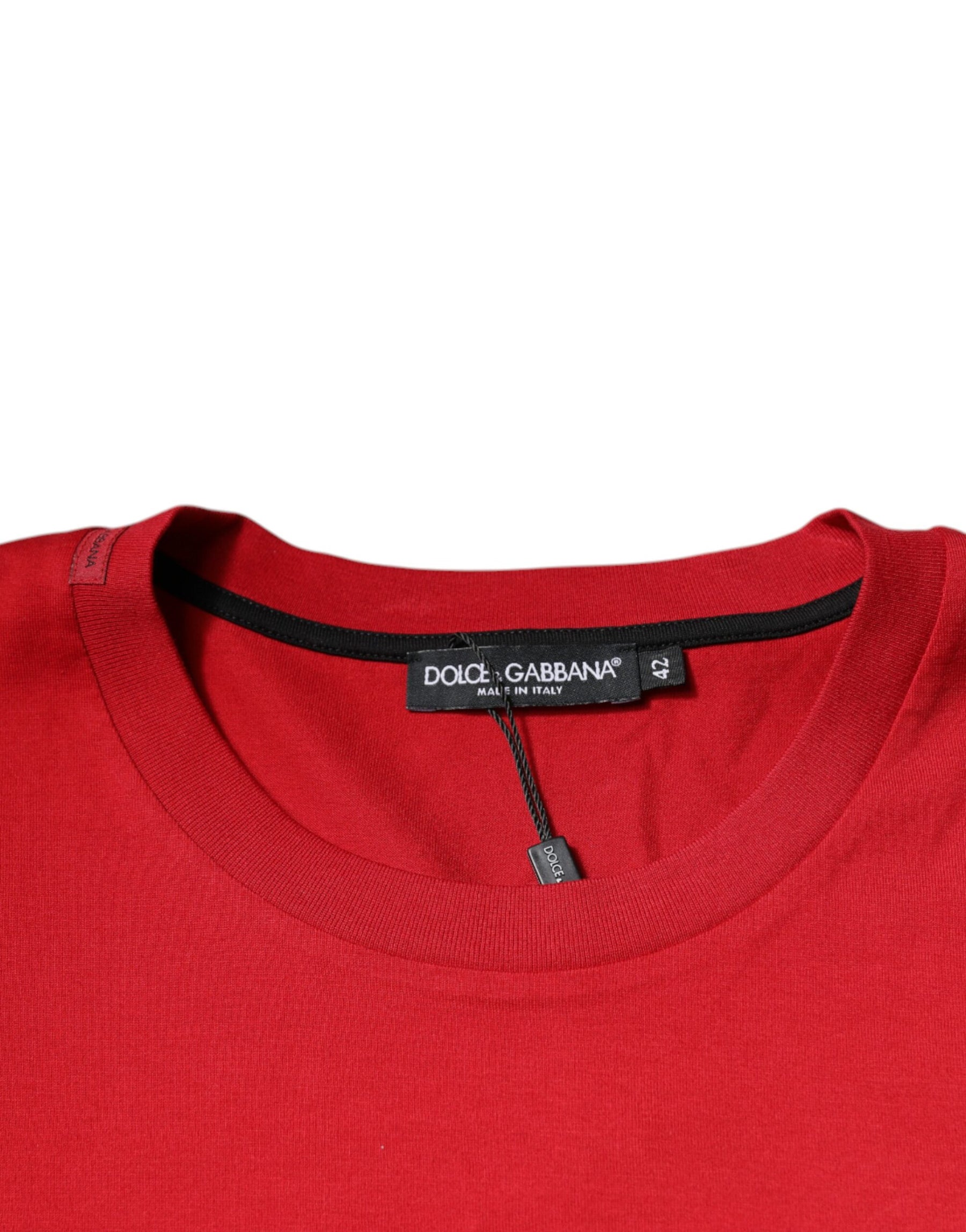 Dolce & Gabbana Red Logo Print Cotton Crew Neck T-shirt | Regal Royce