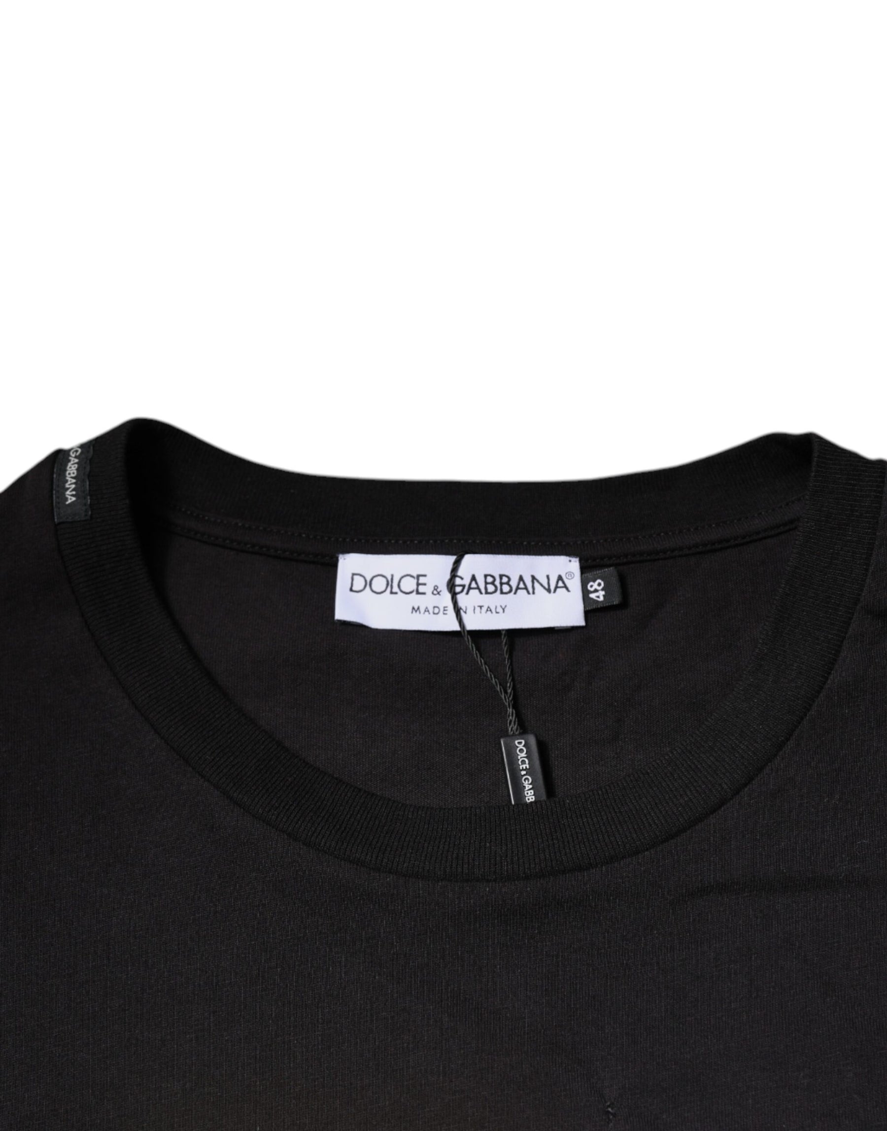 Dolce & Gabbana Black Logo Print Cotton Crew Neck T-shirt | Regal Royce