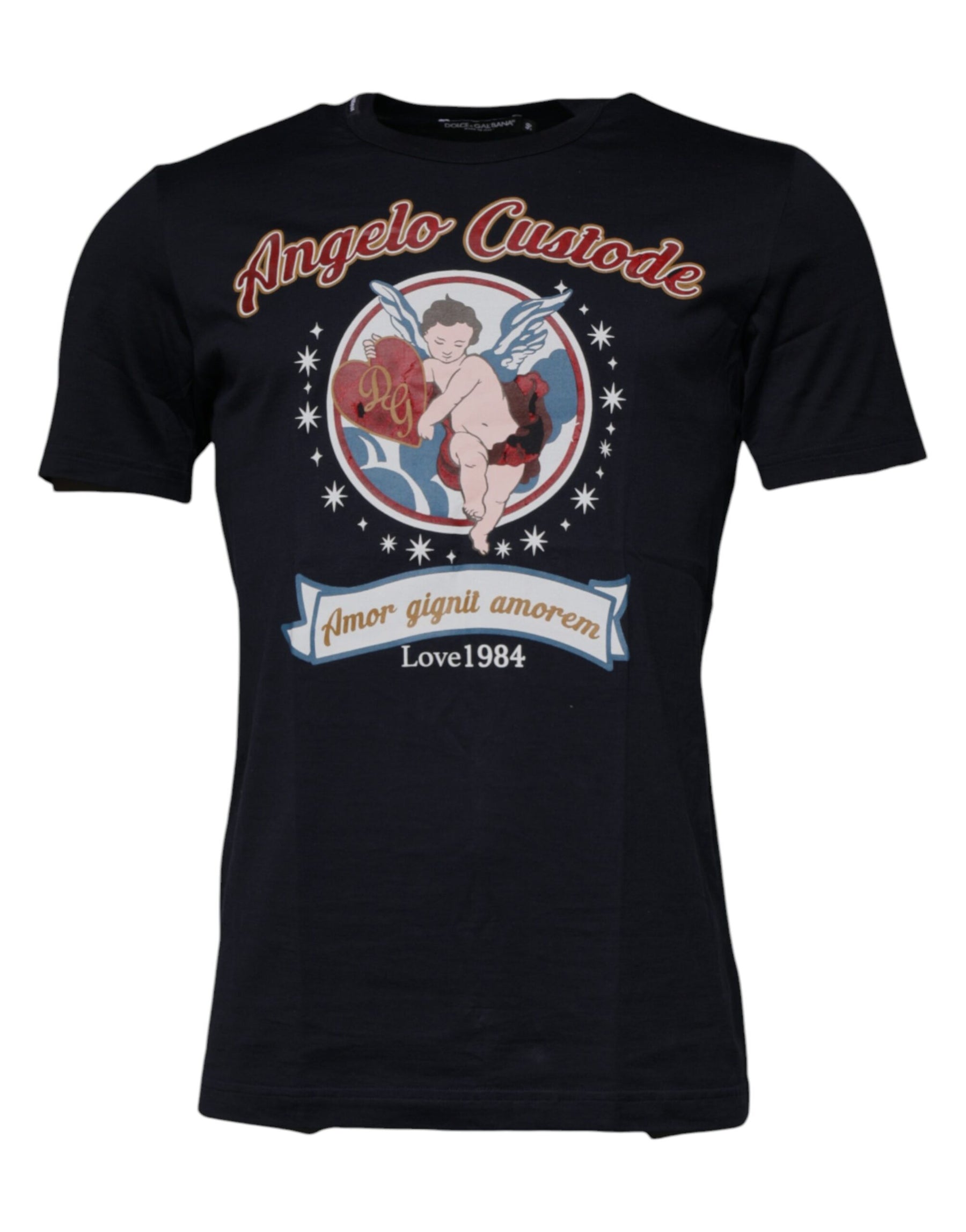 Dolce & Gabbana Blue Cotton Angel Print Short Sleeves T-shirt | Regal Royce