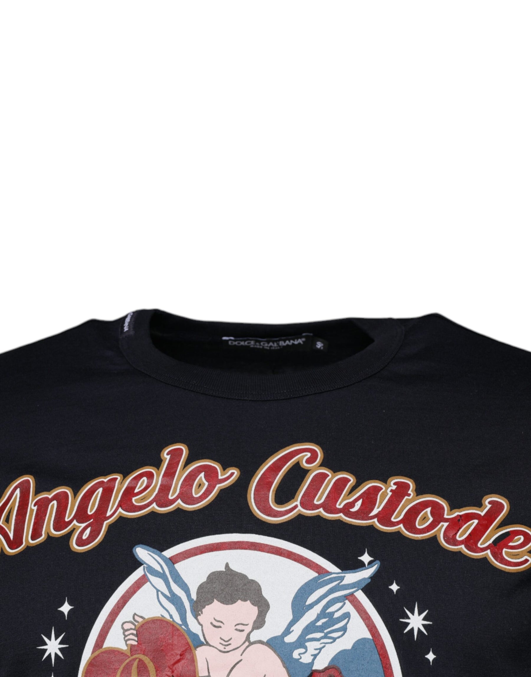 Dolce & Gabbana Blue Cotton Angel Print Short Sleeves T-shirt | Regal Royce