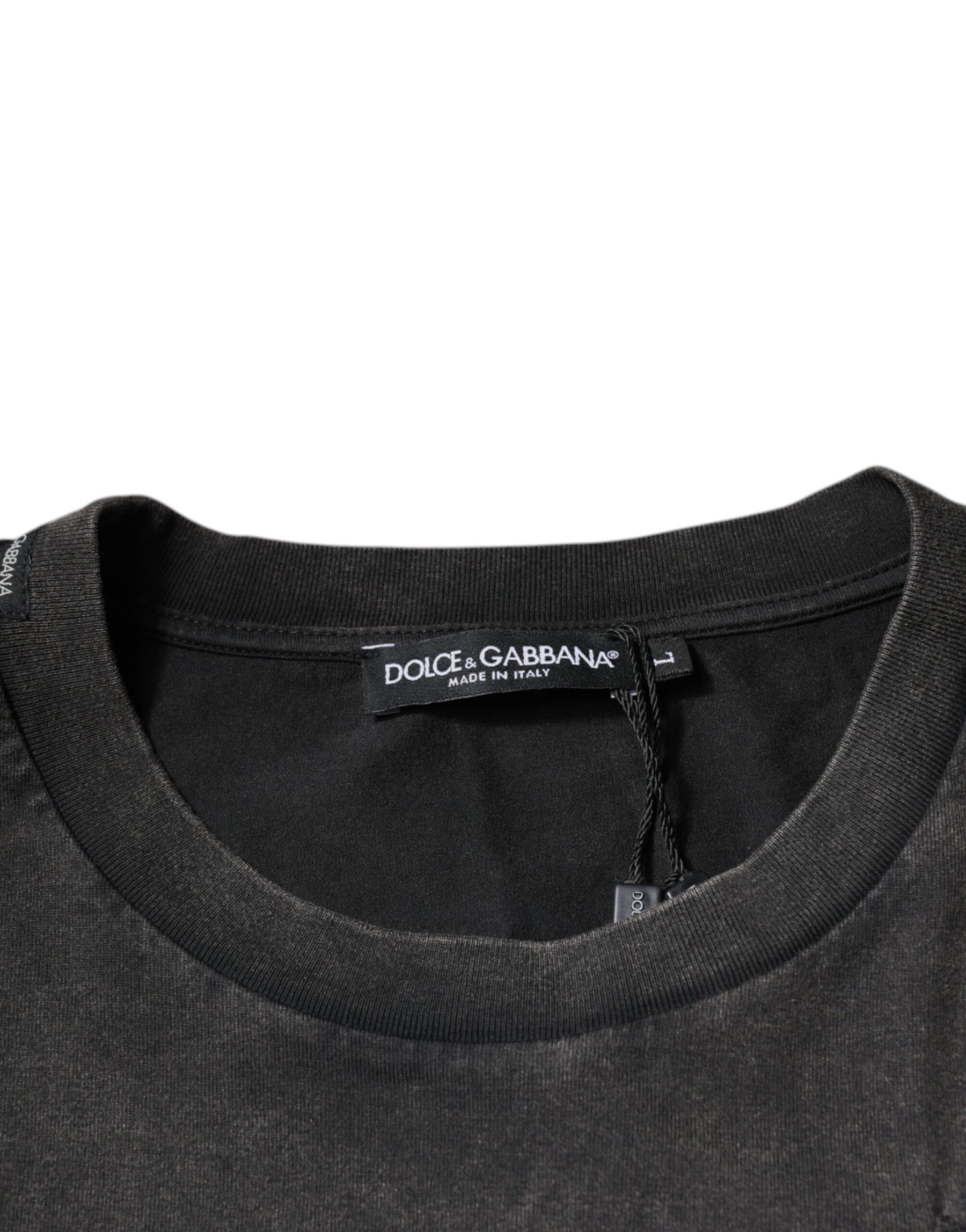 Dolce & Gabbana Gray Leopard Print Cotton Crew Neck T-shirt | Regal Royce