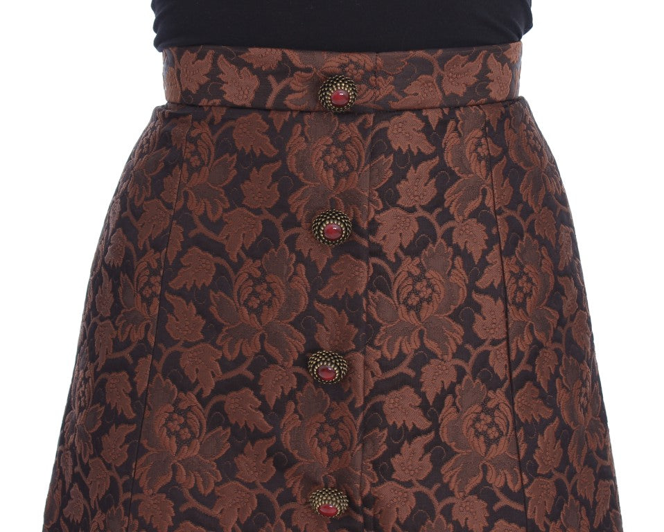 Dolce & Gabbana Brown Floral Brocade Mini Bubble Skirt | Regal Royce