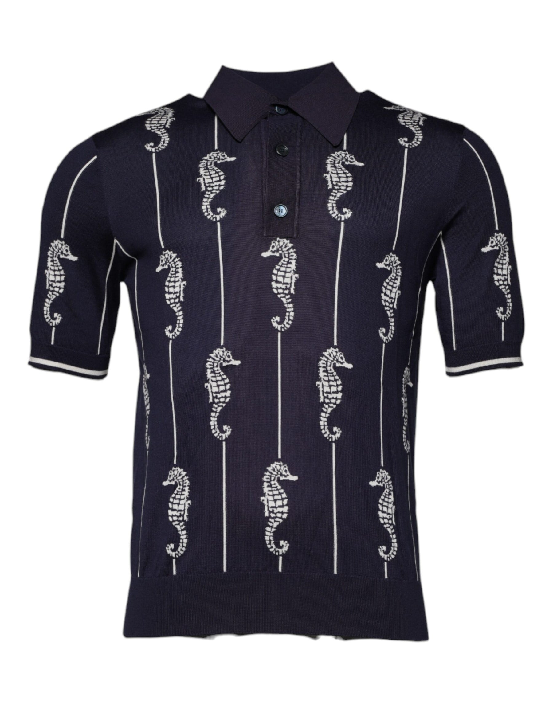 Dolce & Gabbana Dark Blue Sea Horse Collared Polo T-shirt | Regal Royce