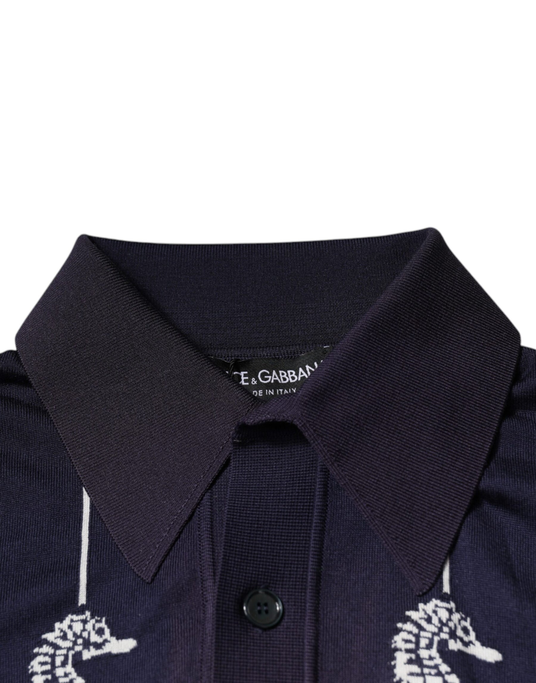 Dolce & Gabbana Dark Blue Sea Horse Collared Polo T-shirt | Regal Royce
