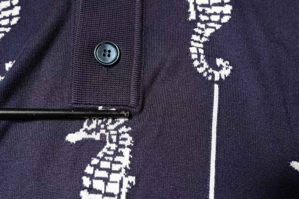 Dolce & Gabbana Dark Blue Sea Horse Collared Polo T-shirt | Regal Royce