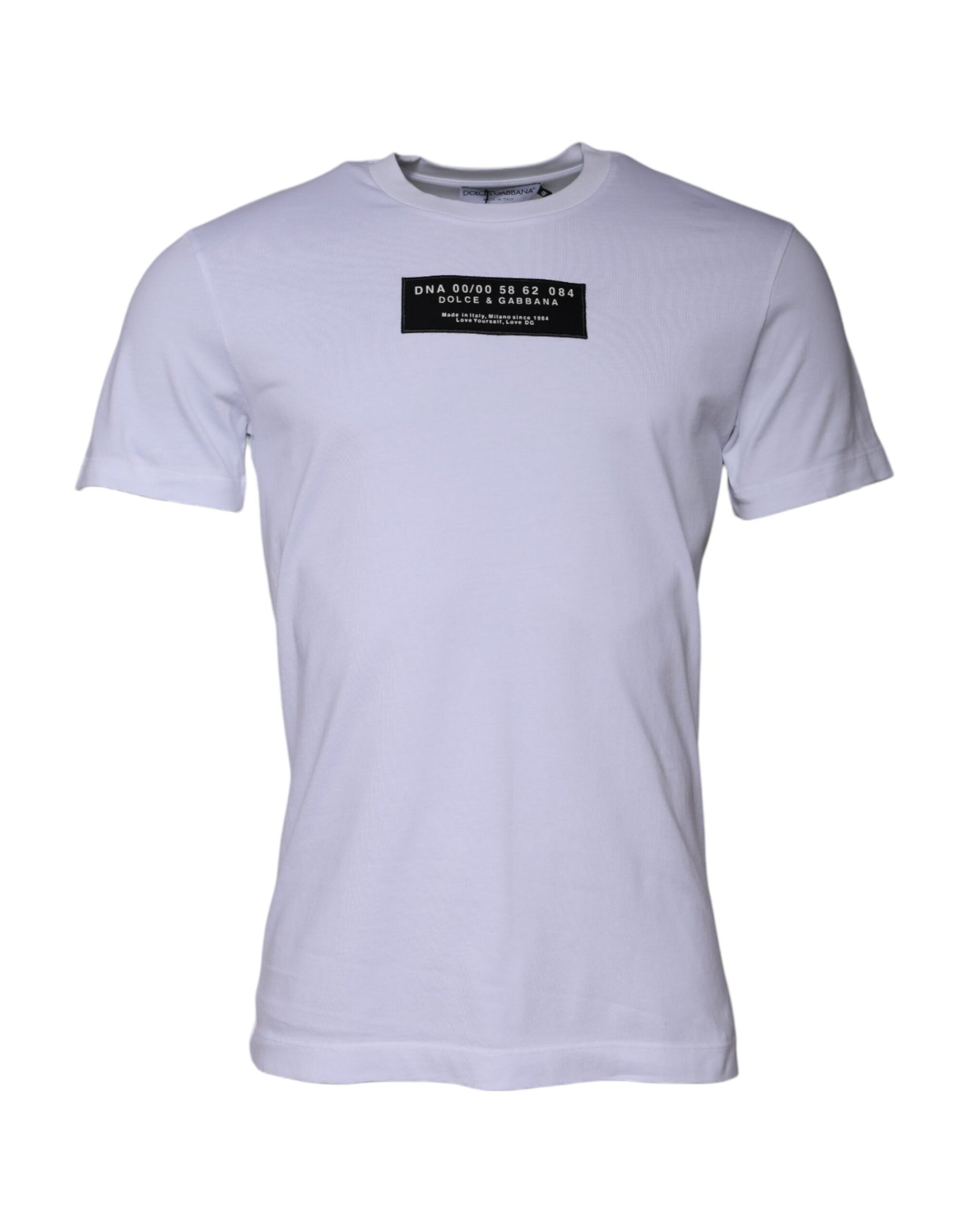 Dolce & Gabbana White Logo Print Cotton Crew Neck T-shirt | Regal Royce