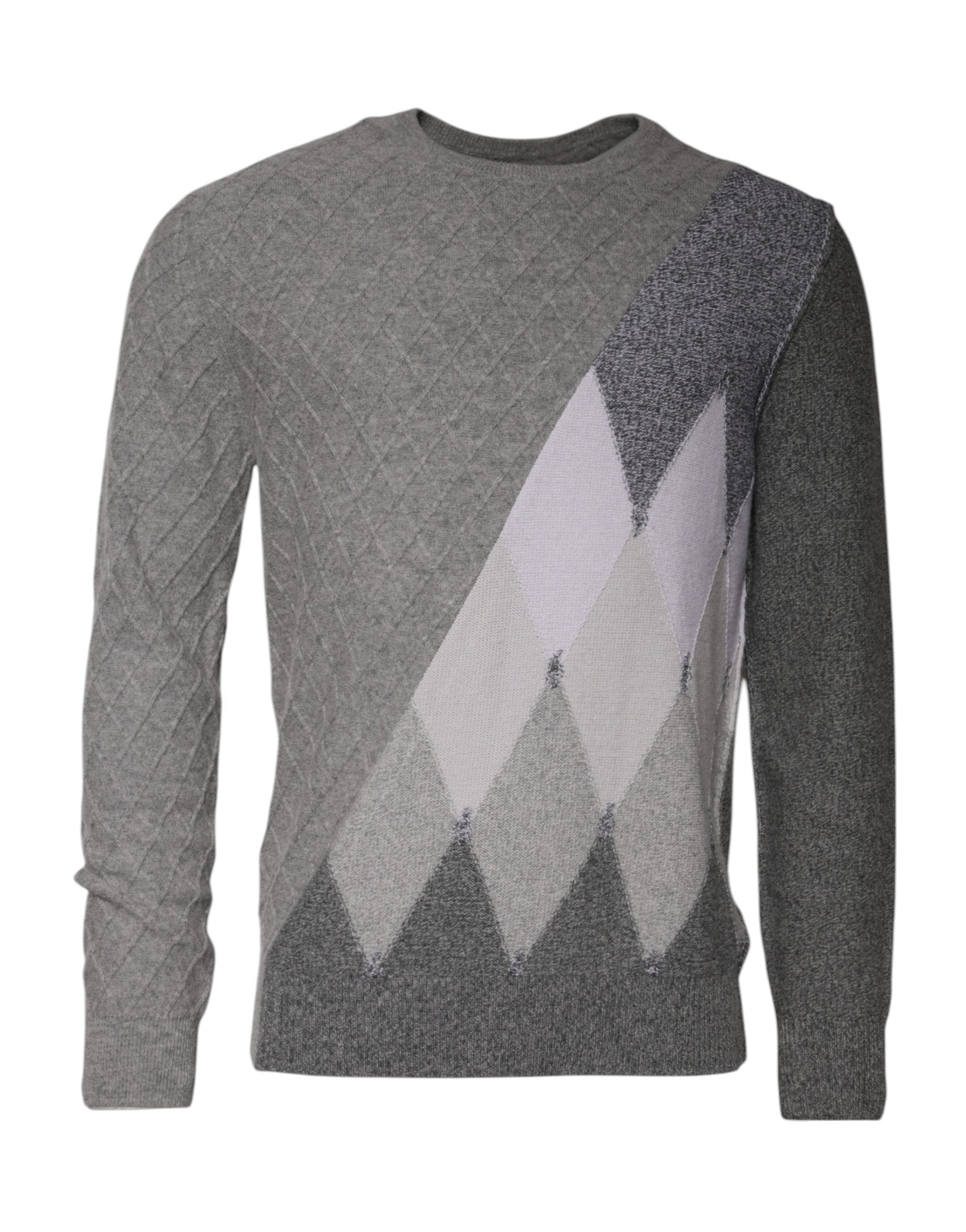 Ballantyne Gray Cashmere Argyle Intarsia Knit Crew Neck Sweater | Regal Royce
