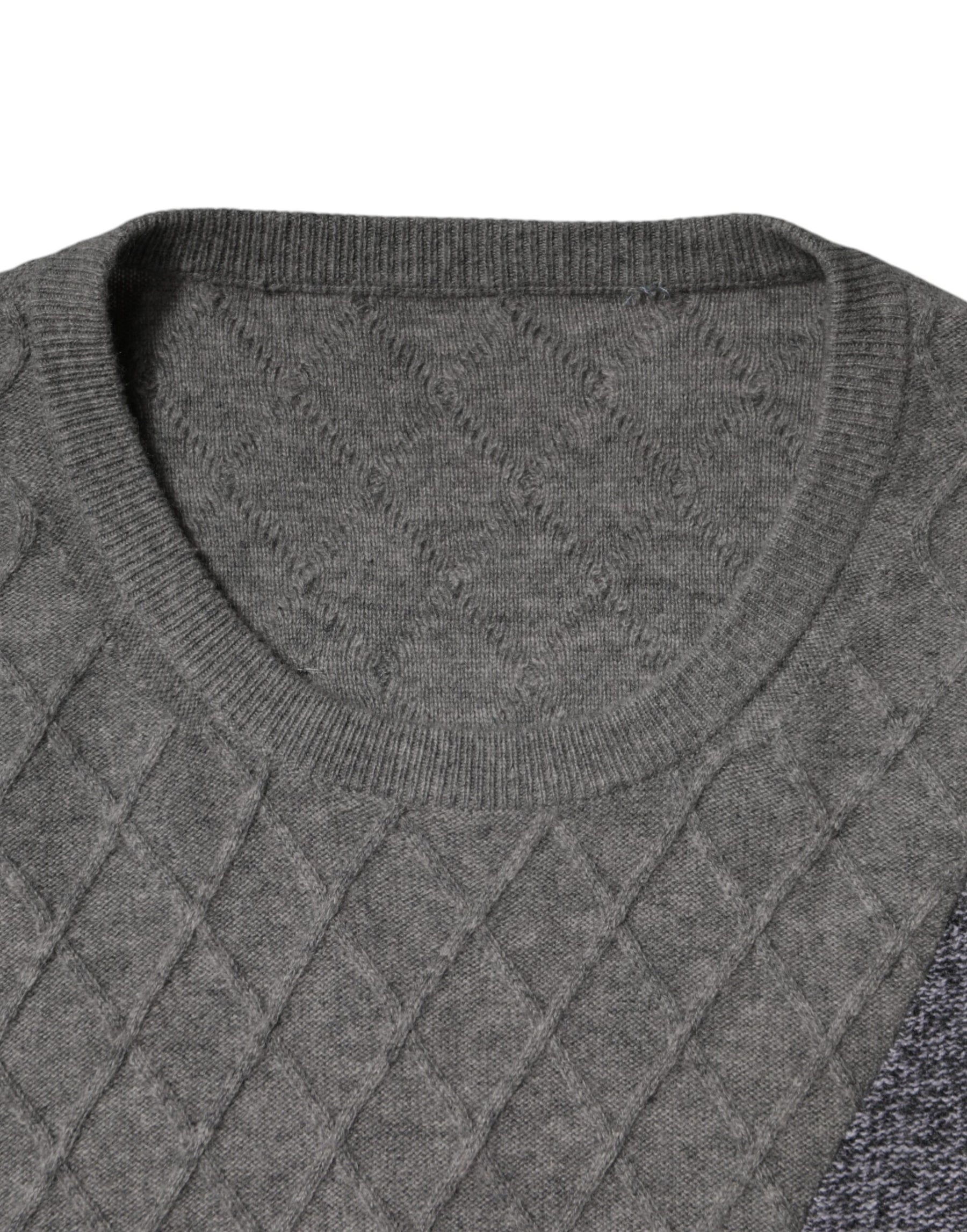 Ballantyne Gray Cashmere Argyle Intarsia Knit Crew Neck Sweater | Regal Royce
