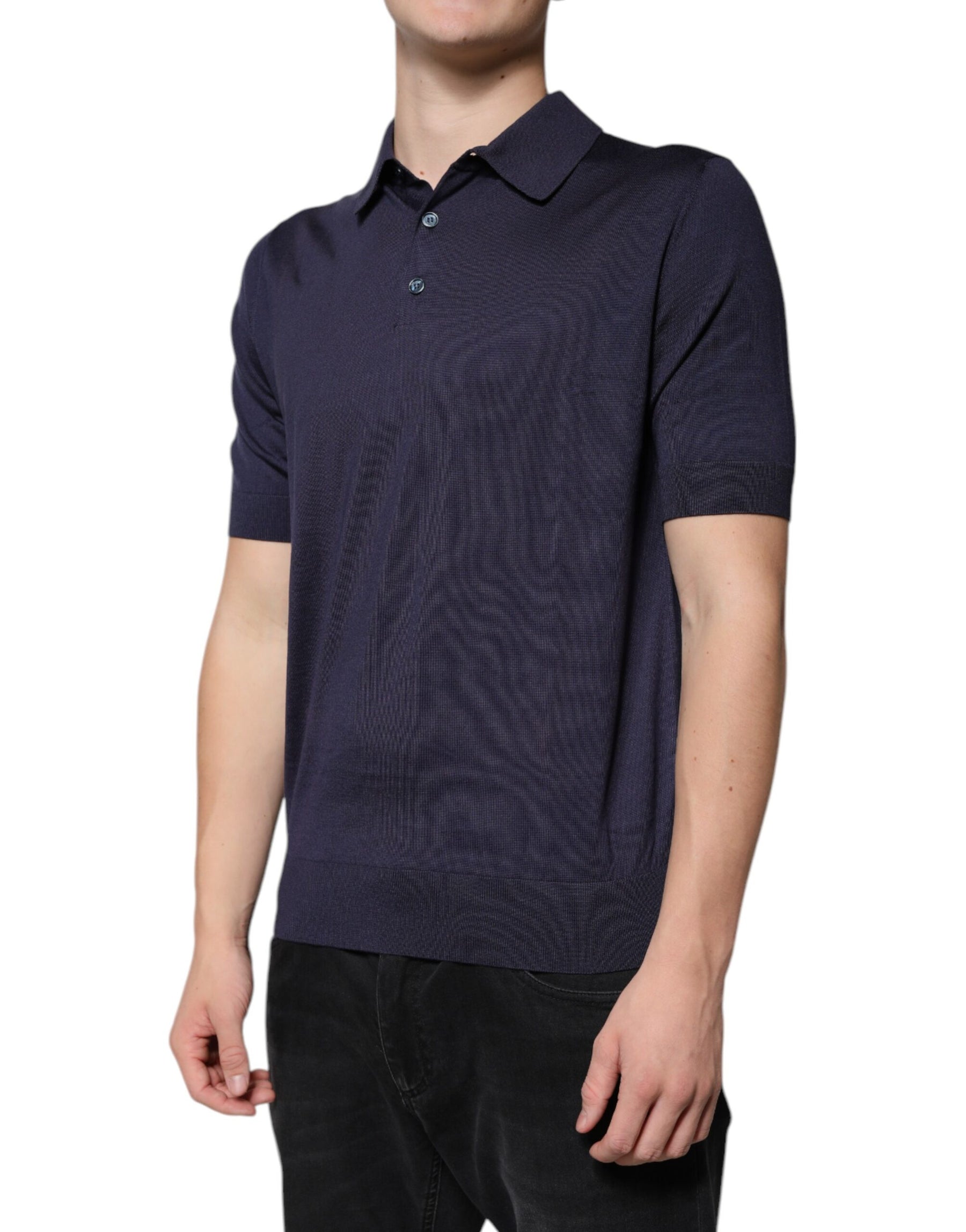 Dolce & Gabbana Blue Silk Collared Short Sleeves Polo T-shirt | Regal Royce