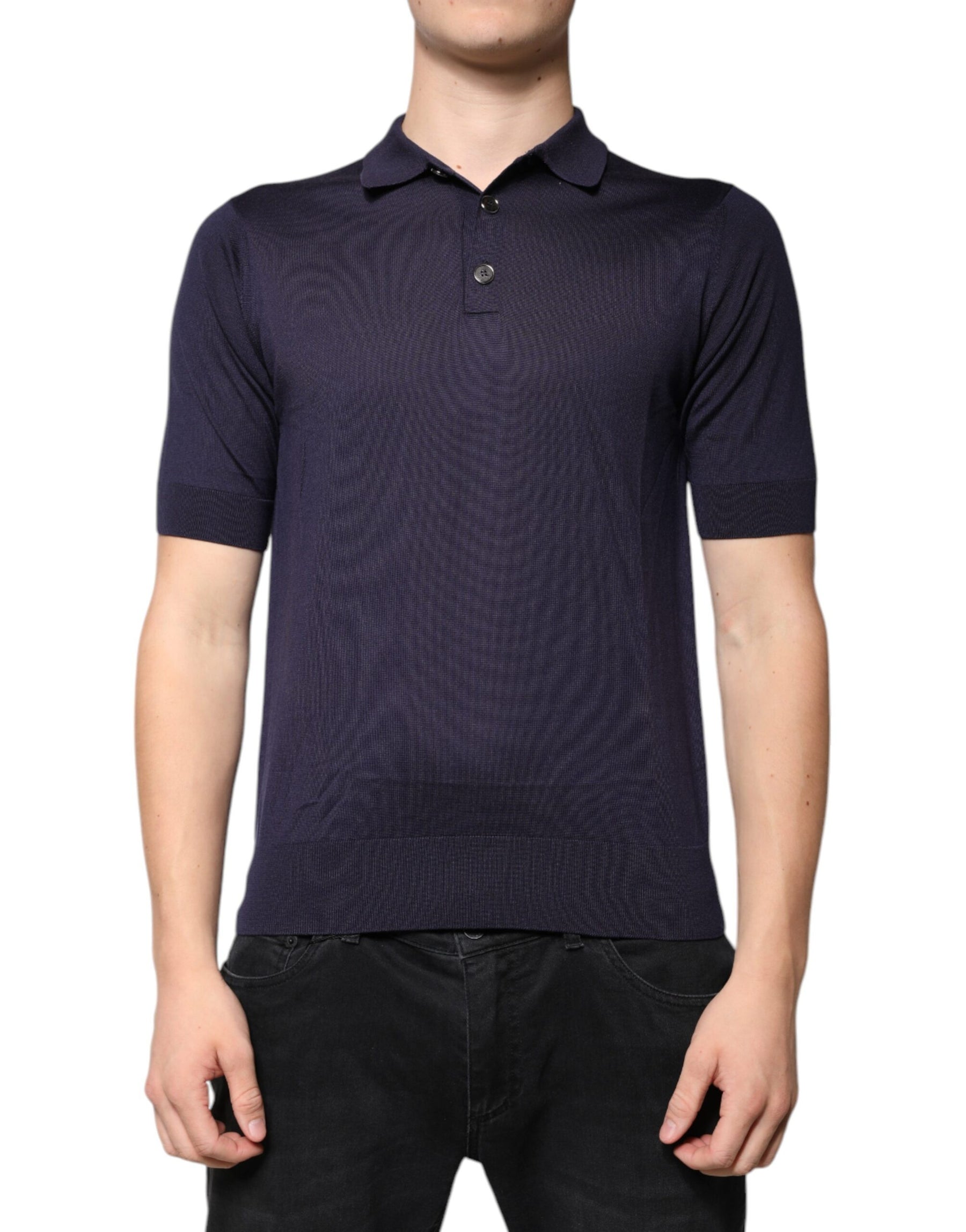 Dolce & Gabbana Blue Silk Collared Short Sleeves Polo T-shirt | Regal Royce
