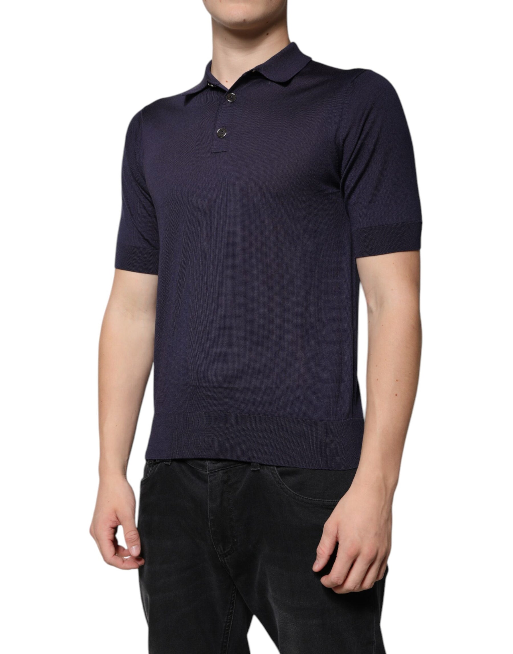 Dolce & Gabbana Blue Silk Collared Short Sleeves Polo T-shirt | Regal Royce