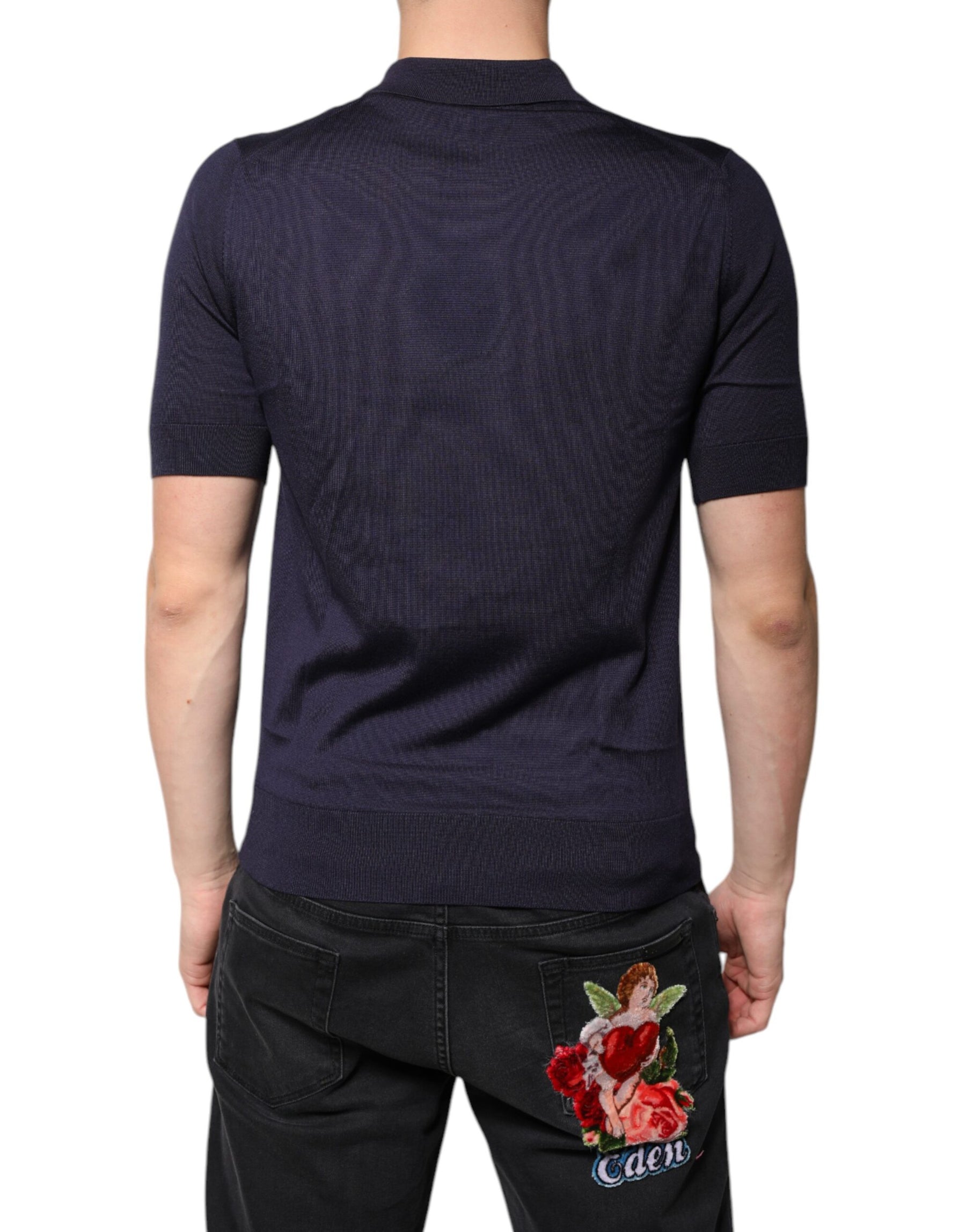 Dolce & Gabbana Blue Silk Collared Short Sleeves Polo T-shirt | Regal Royce