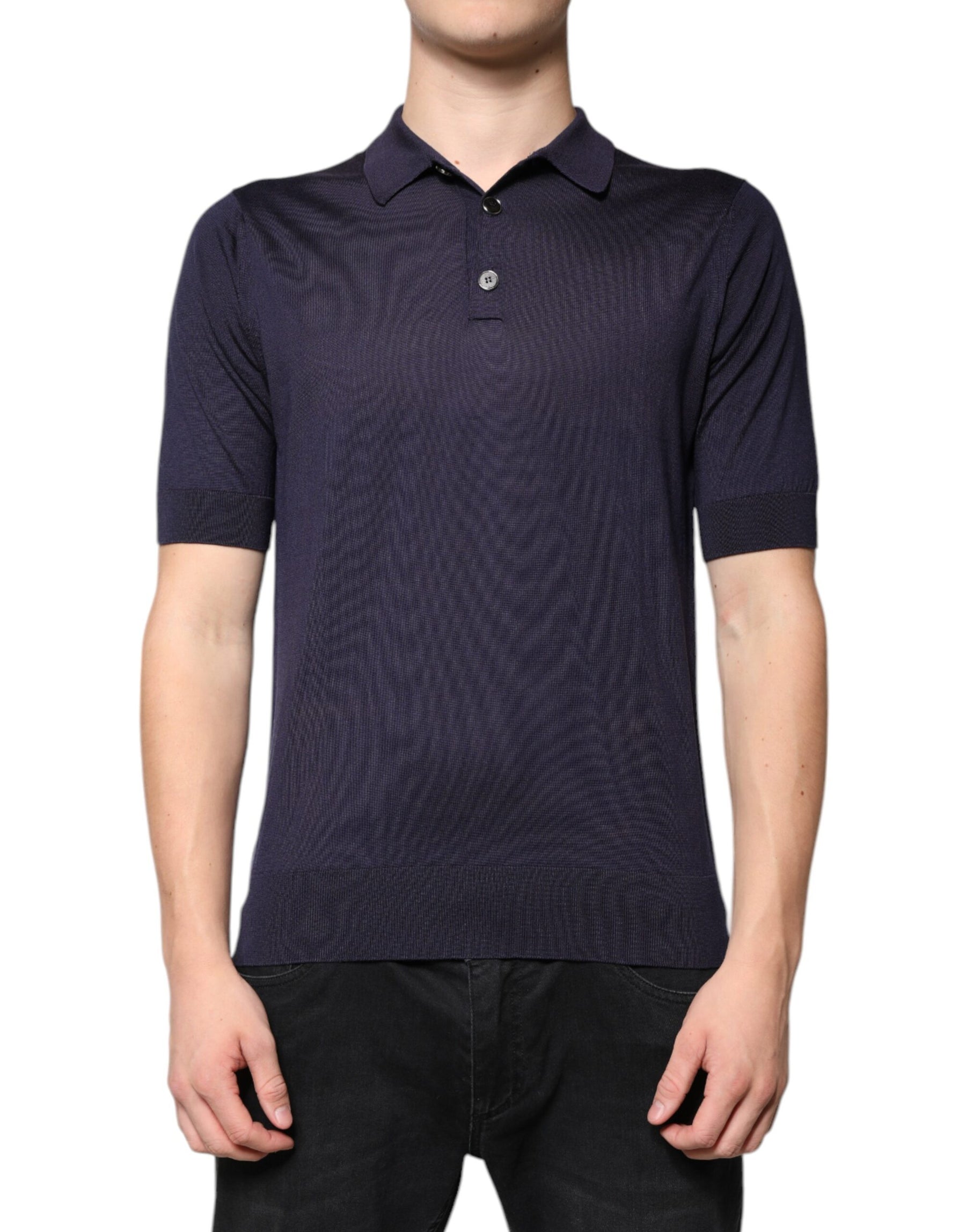 Dolce & Gabbana Blue Silk Collared Short Sleeves Polo T-shirt | Regal Royce