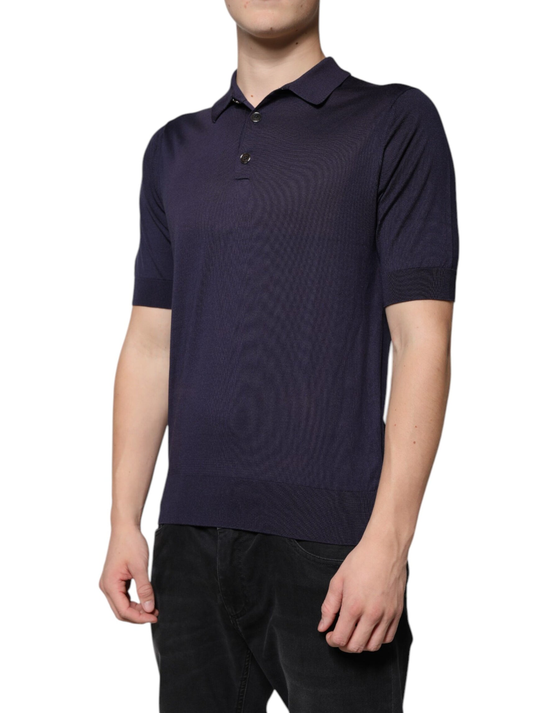 Dolce & Gabbana Blue Silk Collared Short Sleeves Polo T-shirt | Regal Royce