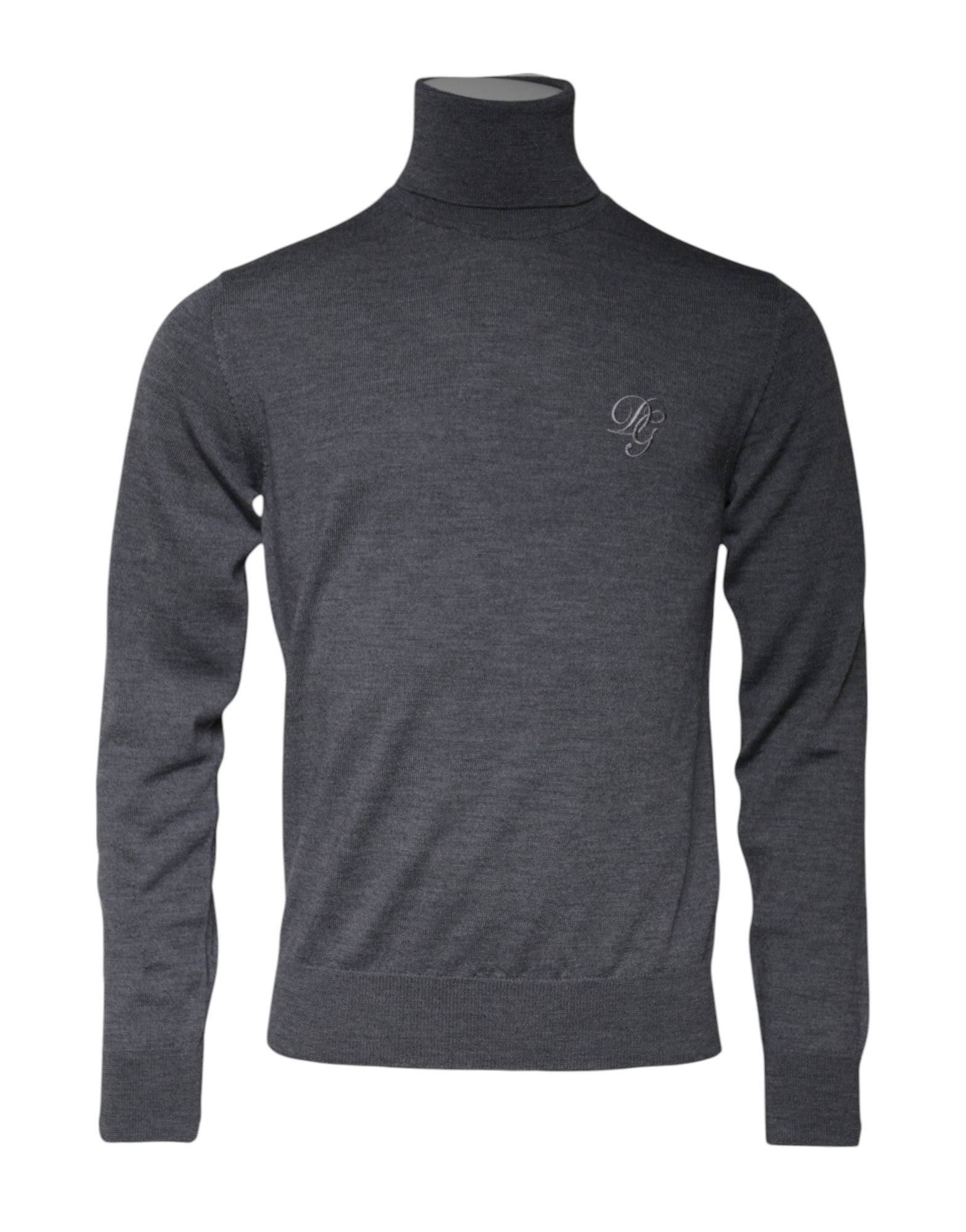 Dolce & Gabbana Gray Wool Logo Turtleneck Pullover Sweater | Regal Royce