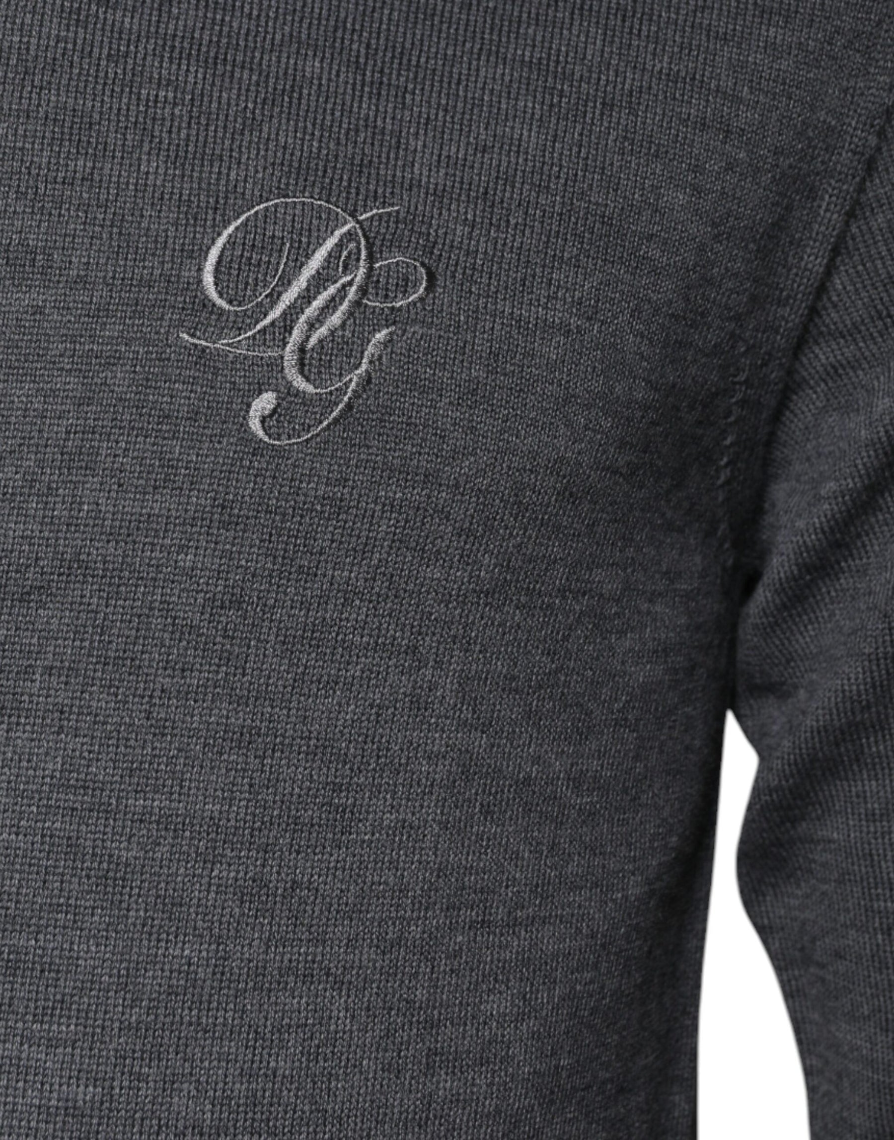 Dolce & Gabbana Gray Wool Logo Turtleneck Pullover Sweater | Regal Royce