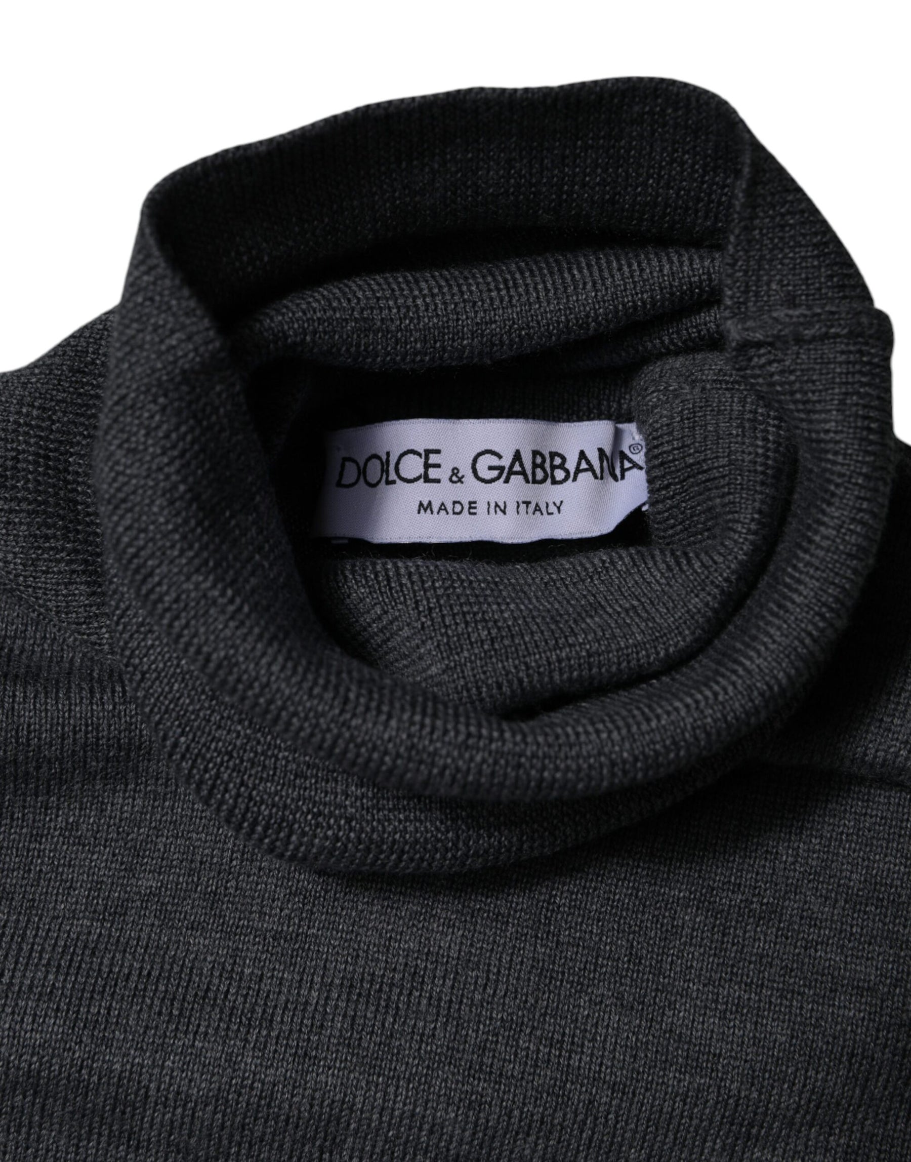 Dolce & Gabbana Gray Wool Logo Turtleneck Pullover Sweater | Regal Royce