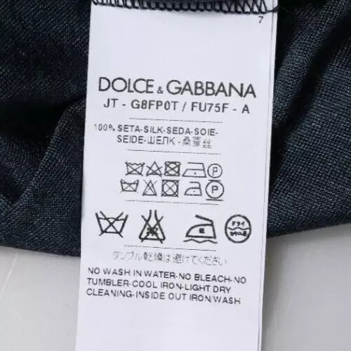 Dolce & Gabbana Dark Blue Silk Crew Neck Short Sleeve T-shirt | Regal Royce
