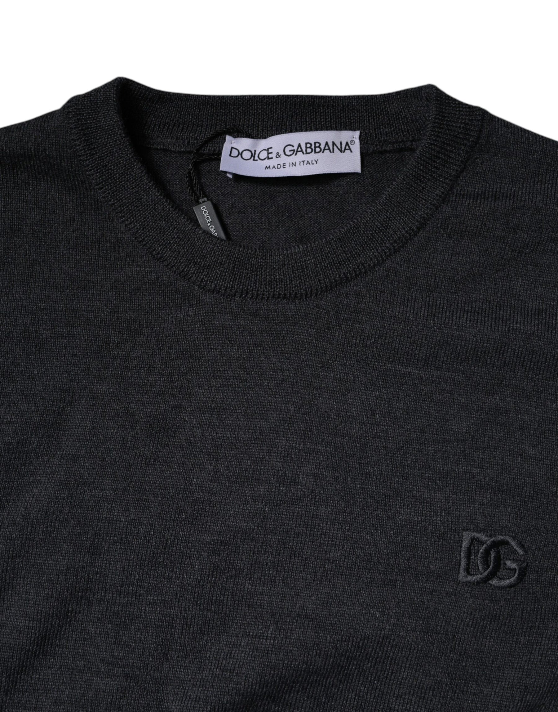 Dolce & Gabbana Dark Gray DG Logo Crew Neck Pullover Sweater | Regal Royce