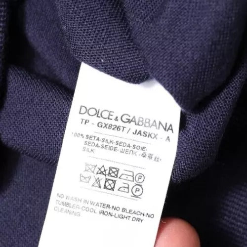 Dolce & Gabbana Navy Blue Silk V-neck Pullover Sweater | Regal Royce