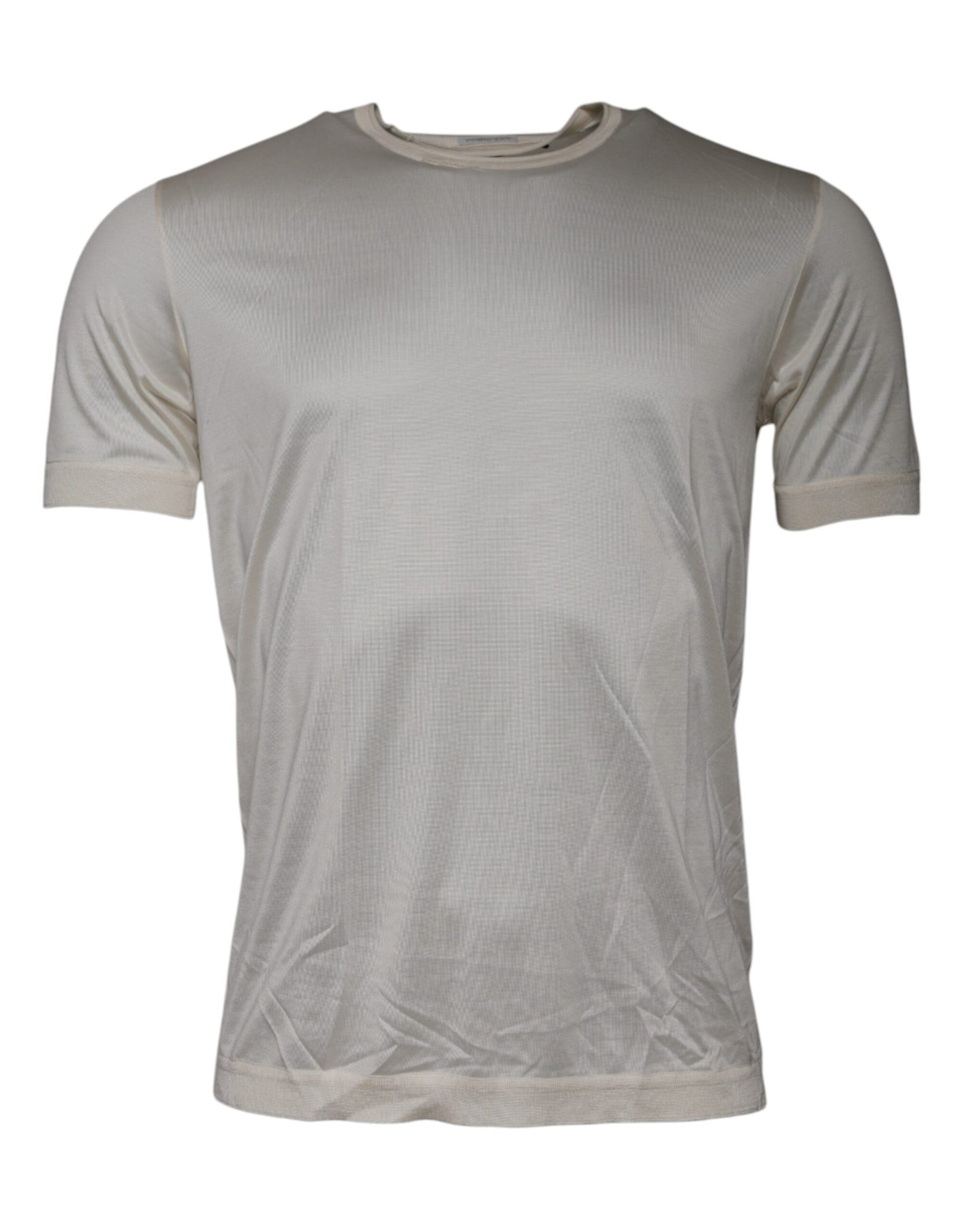 Dolce & Gabbana Off White Silk Crew Neck Short Sleeve T-shirt | Regal Royce