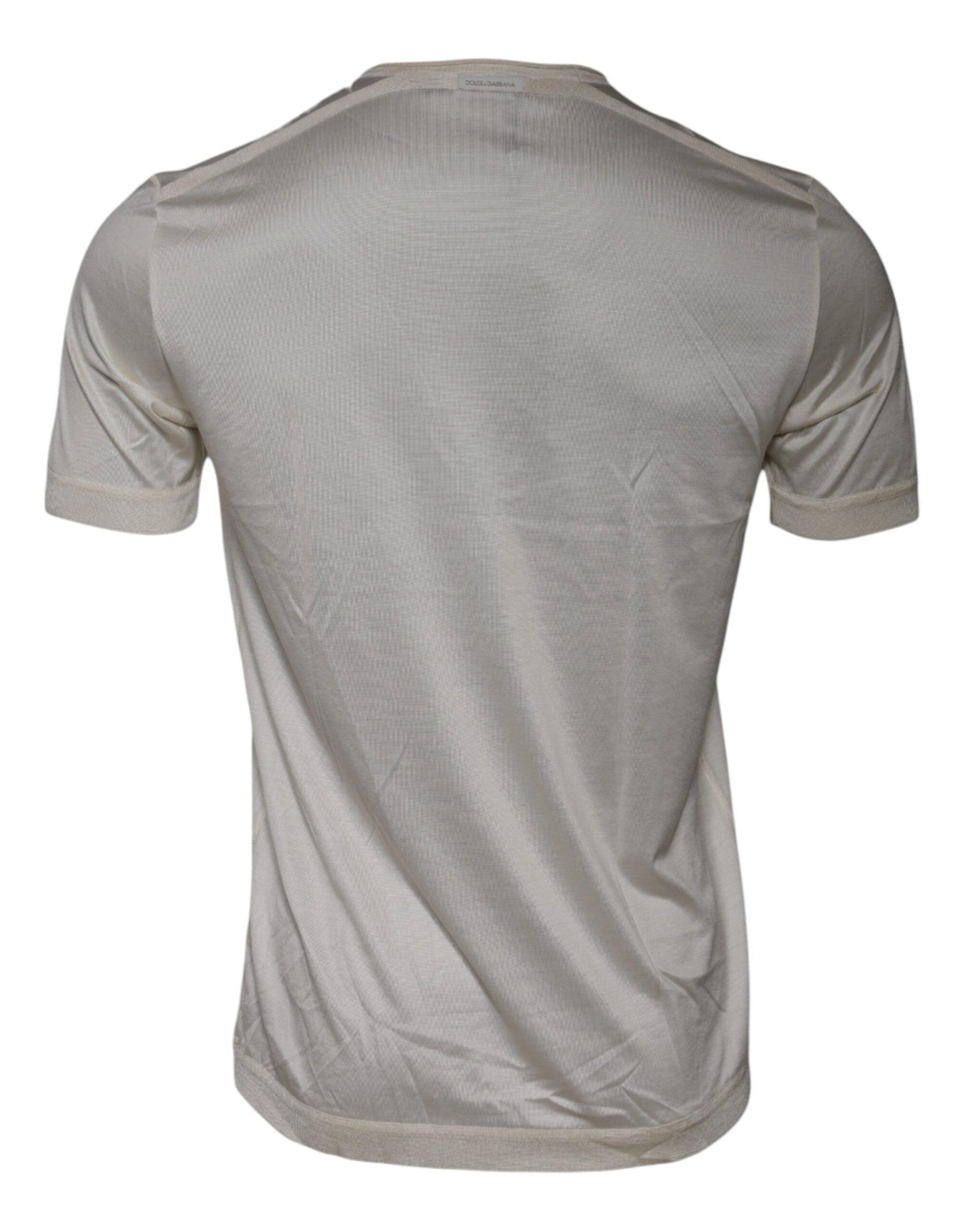 Dolce & Gabbana Off White Silk Crew Neck Short Sleeve T-shirt | Regal Royce