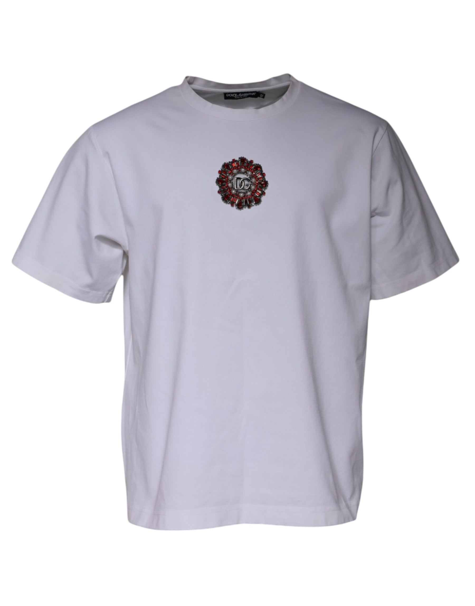 Dolce & Gabbana White Logo Embellished Crew Neck T-shirt | Regal Royce